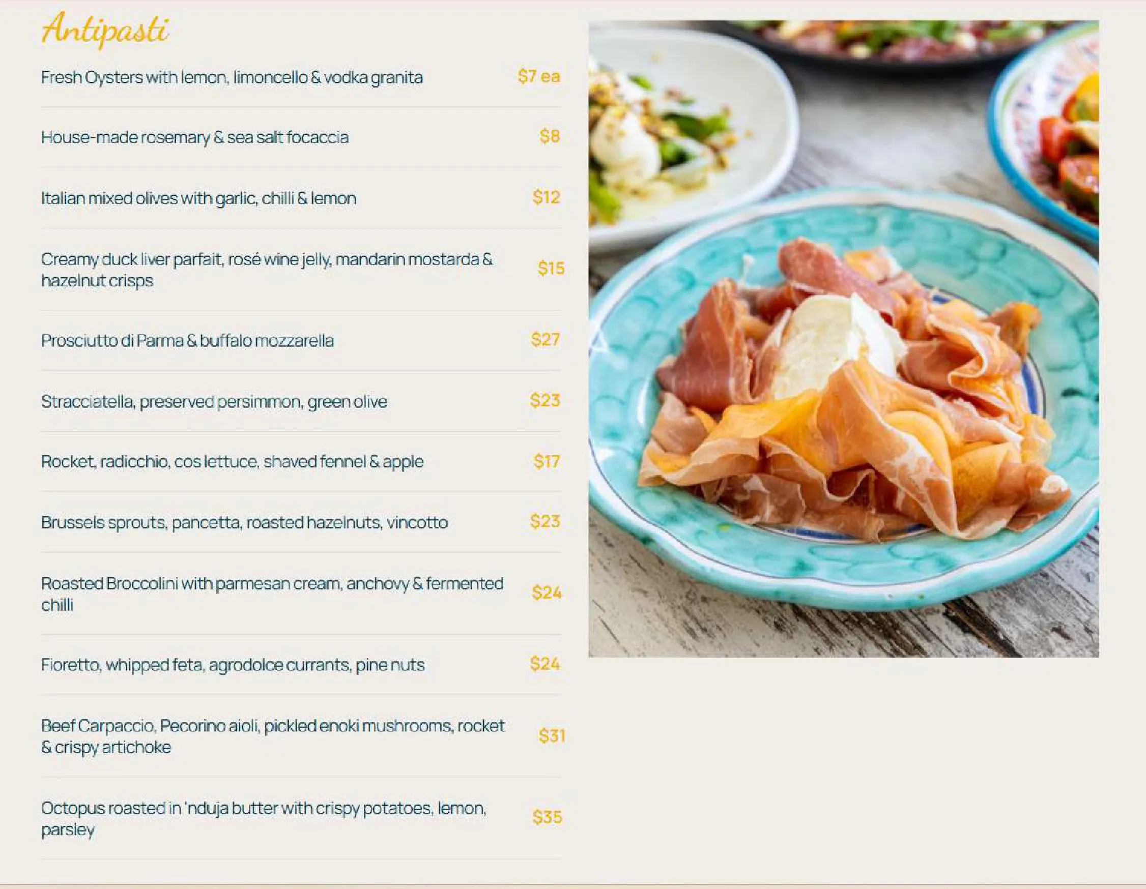 Capriccio Osteria menu, page 2