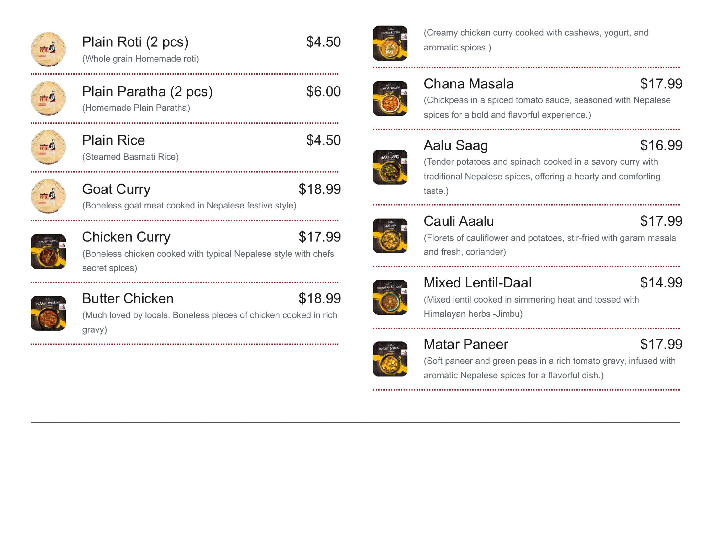 Maicha Nepalese Restaurant menu, page 8