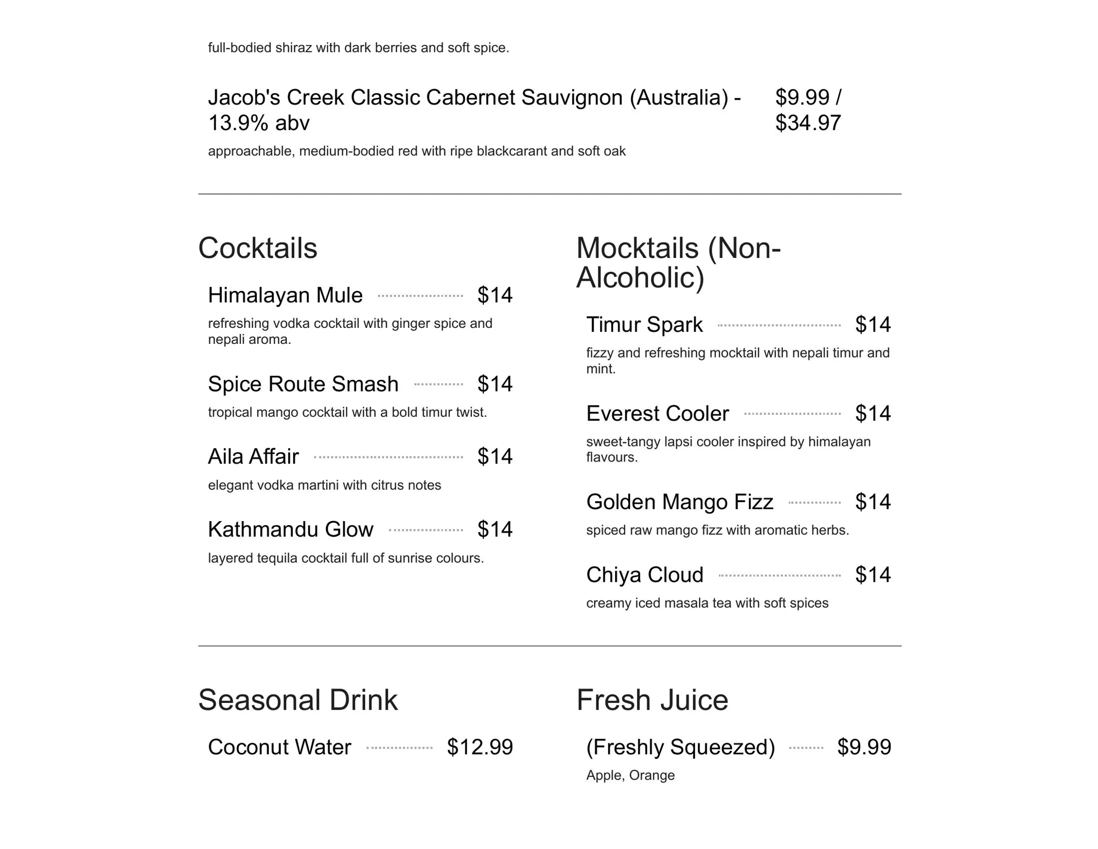 Maicha Nepalese Restaurant menu, page 11