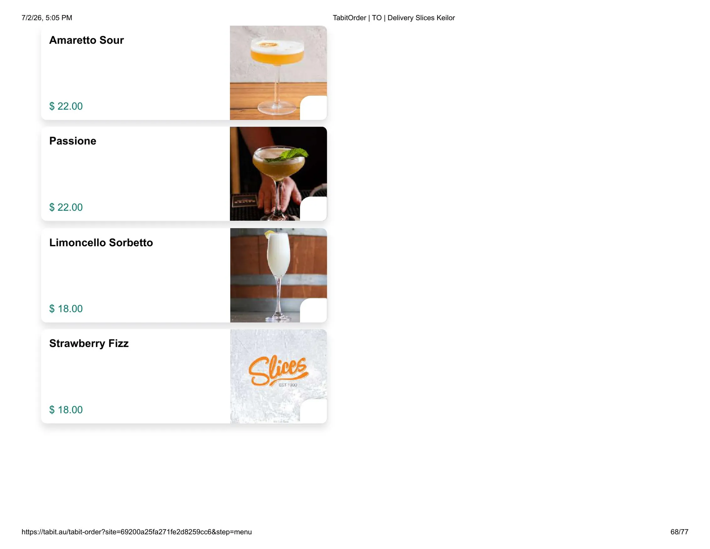 Slices Restaurant Keilor menu, page 68