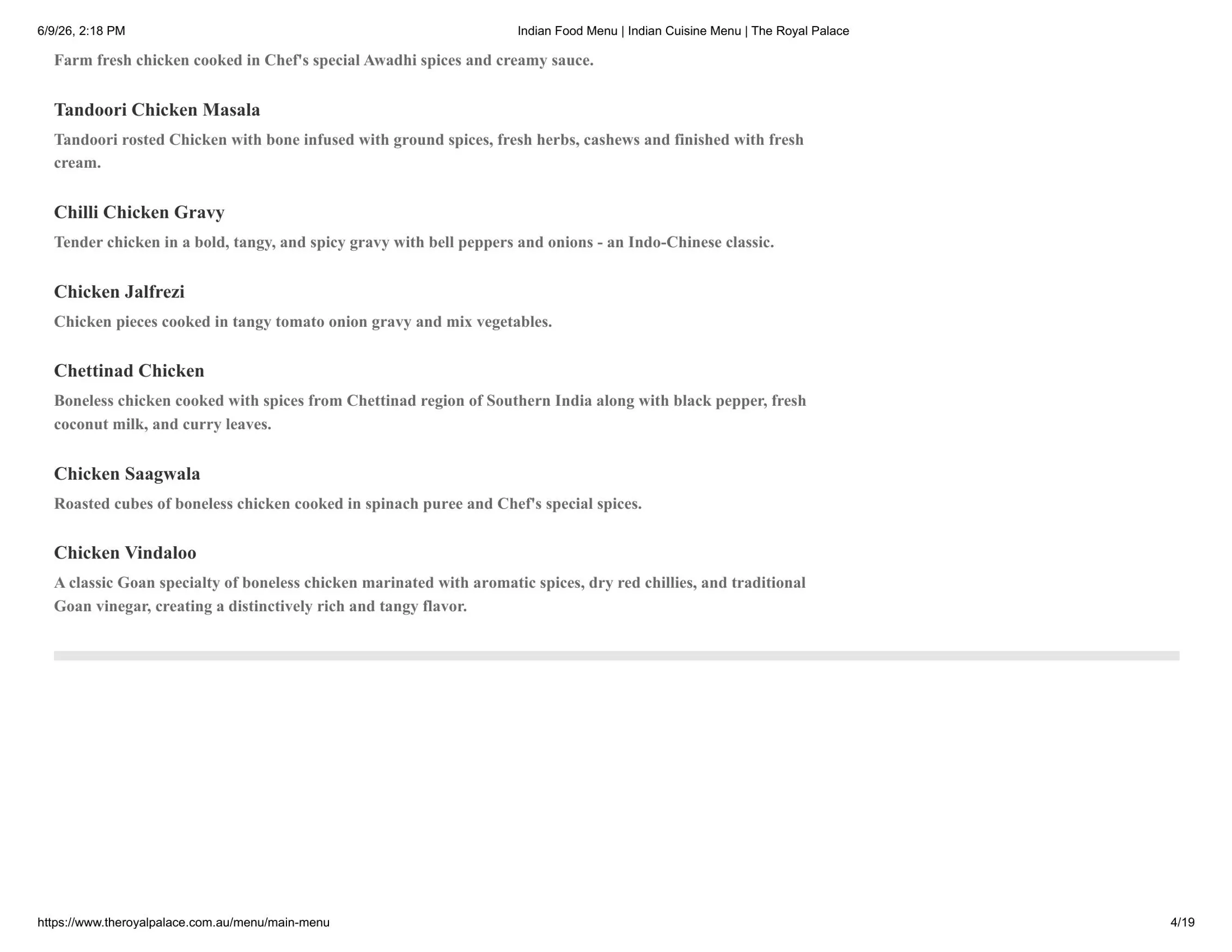 The Royal Palace - Terrigal menu, page 4
