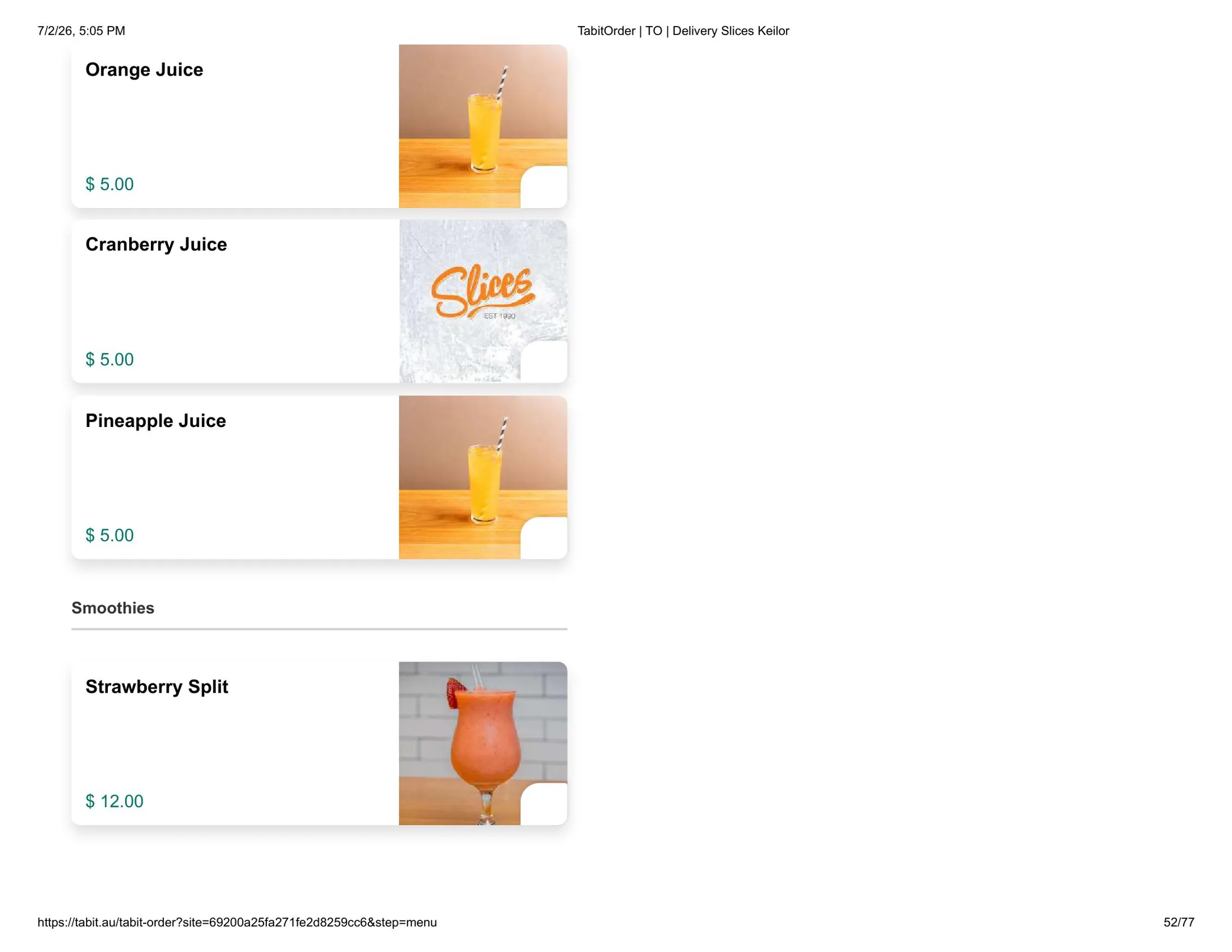 Slices Restaurant Keilor menu, page 52