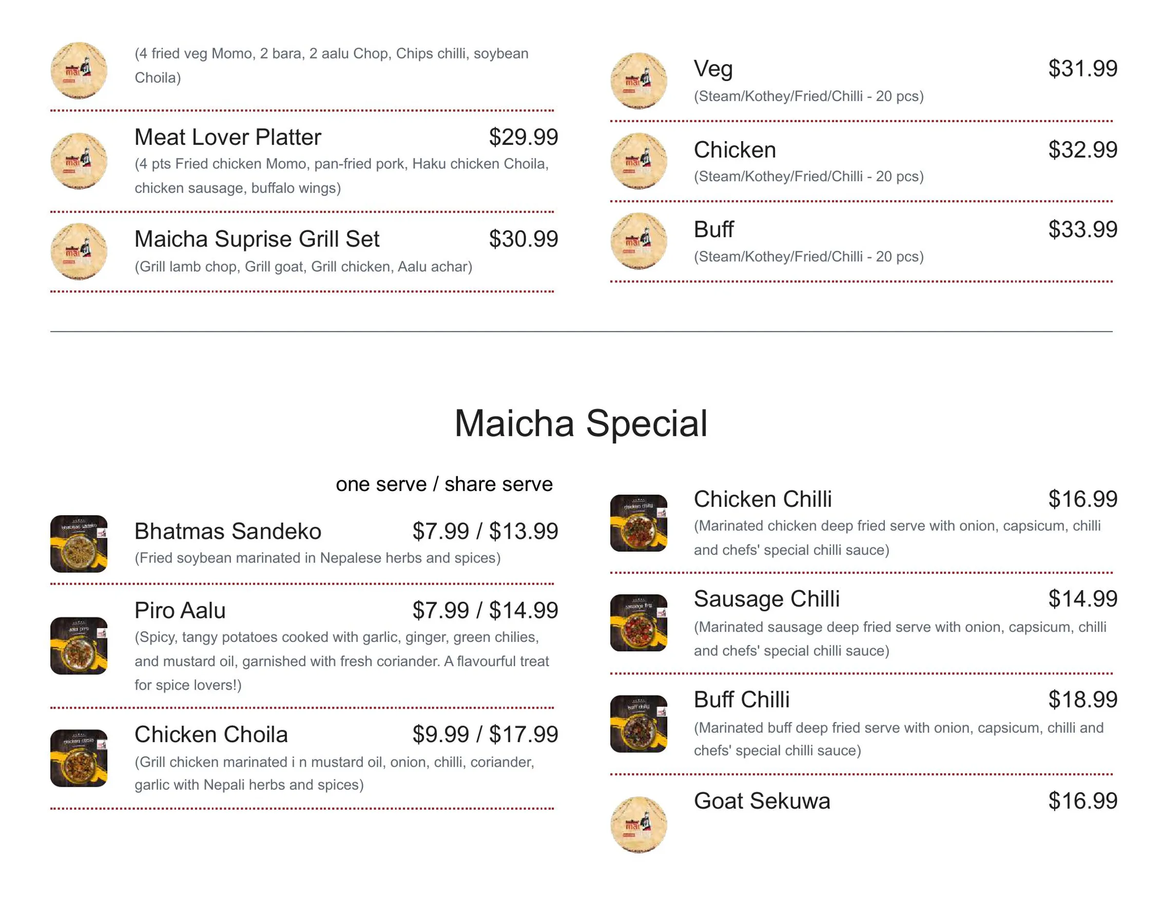 Maicha Nepalese Restaurant menu, page 4