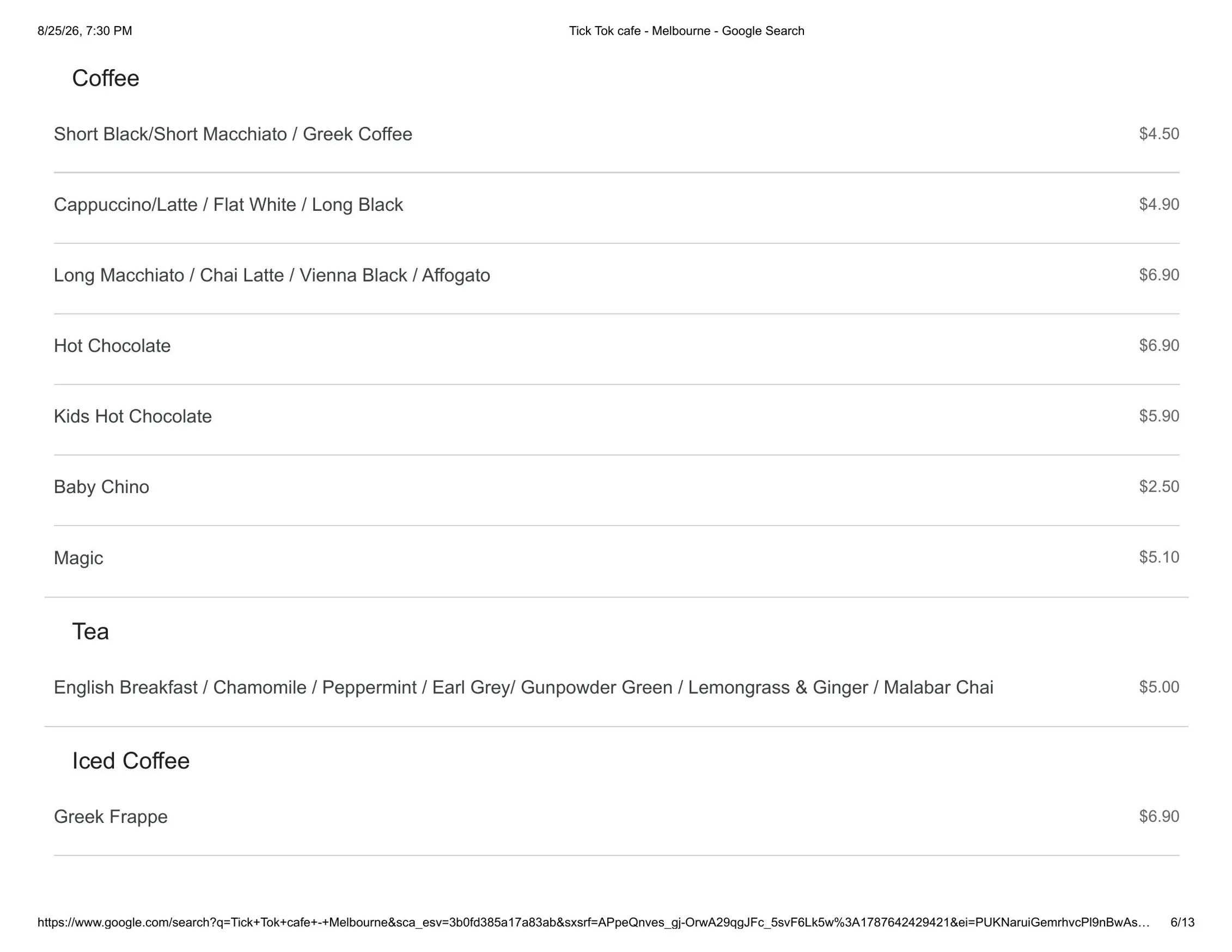 Tick Tok menu, page 6