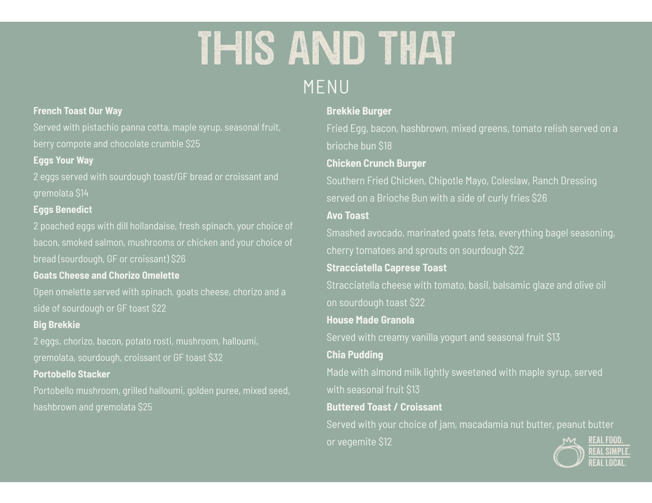 THIS and THAT Cafe menu, page 1