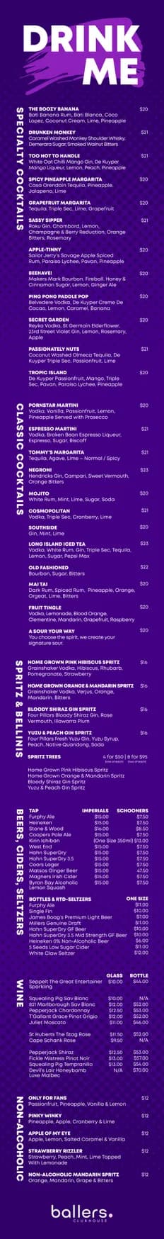 Ballers Clubhouse menu, page 1