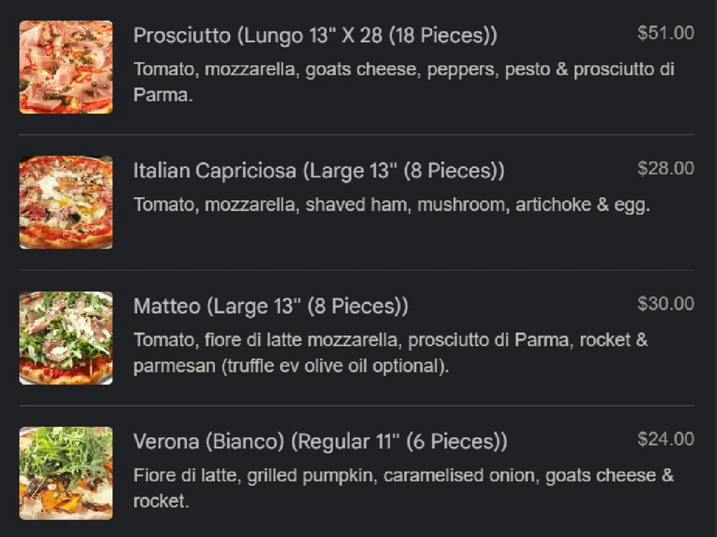 Queen Margherita Pizza menu, page 8