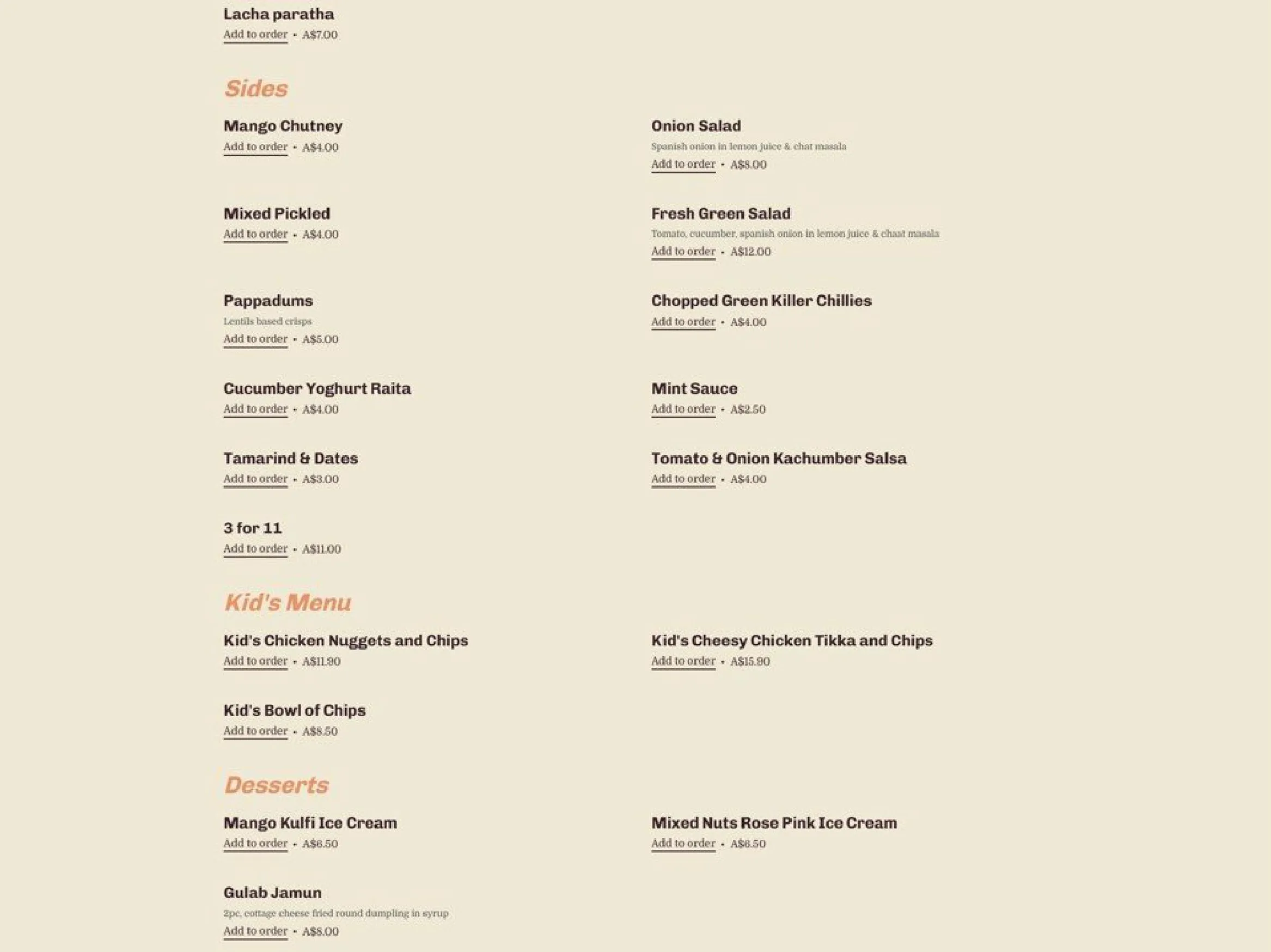 The Indian Street Restaurant menu, page 6
