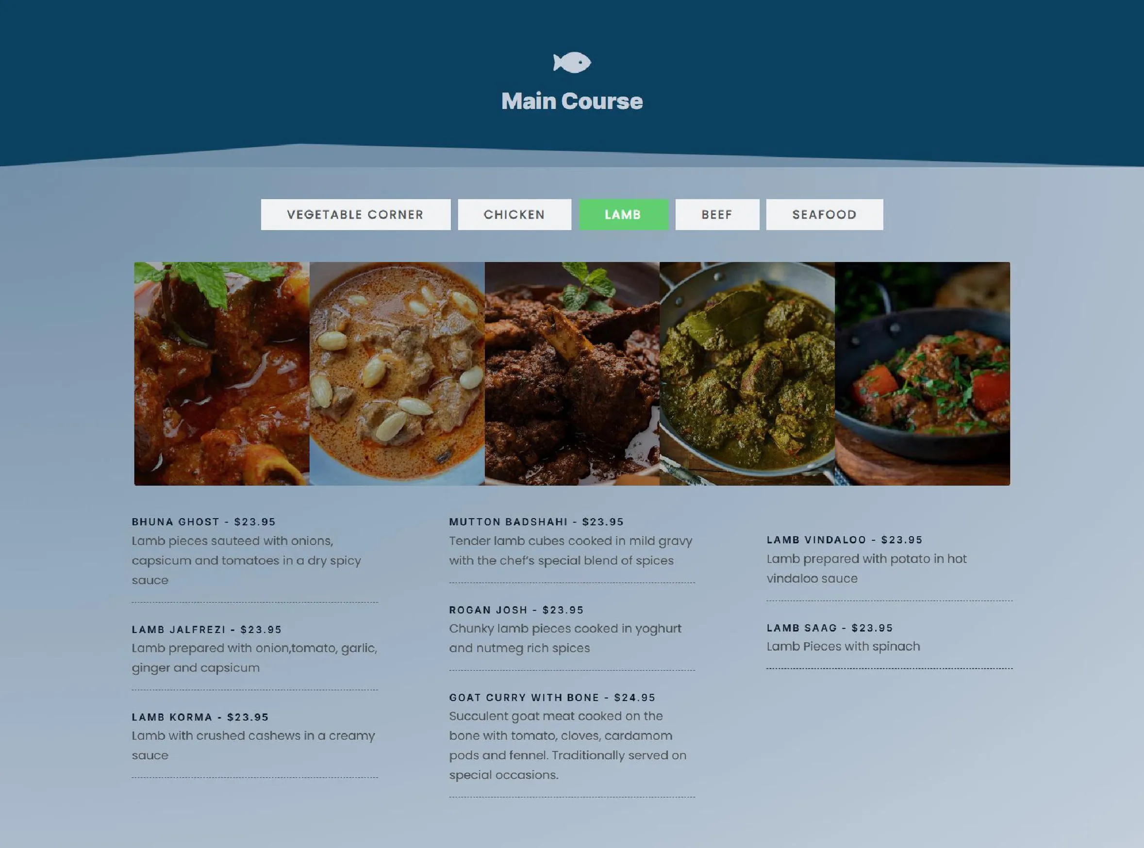 Delhi Darbar menu, page 3