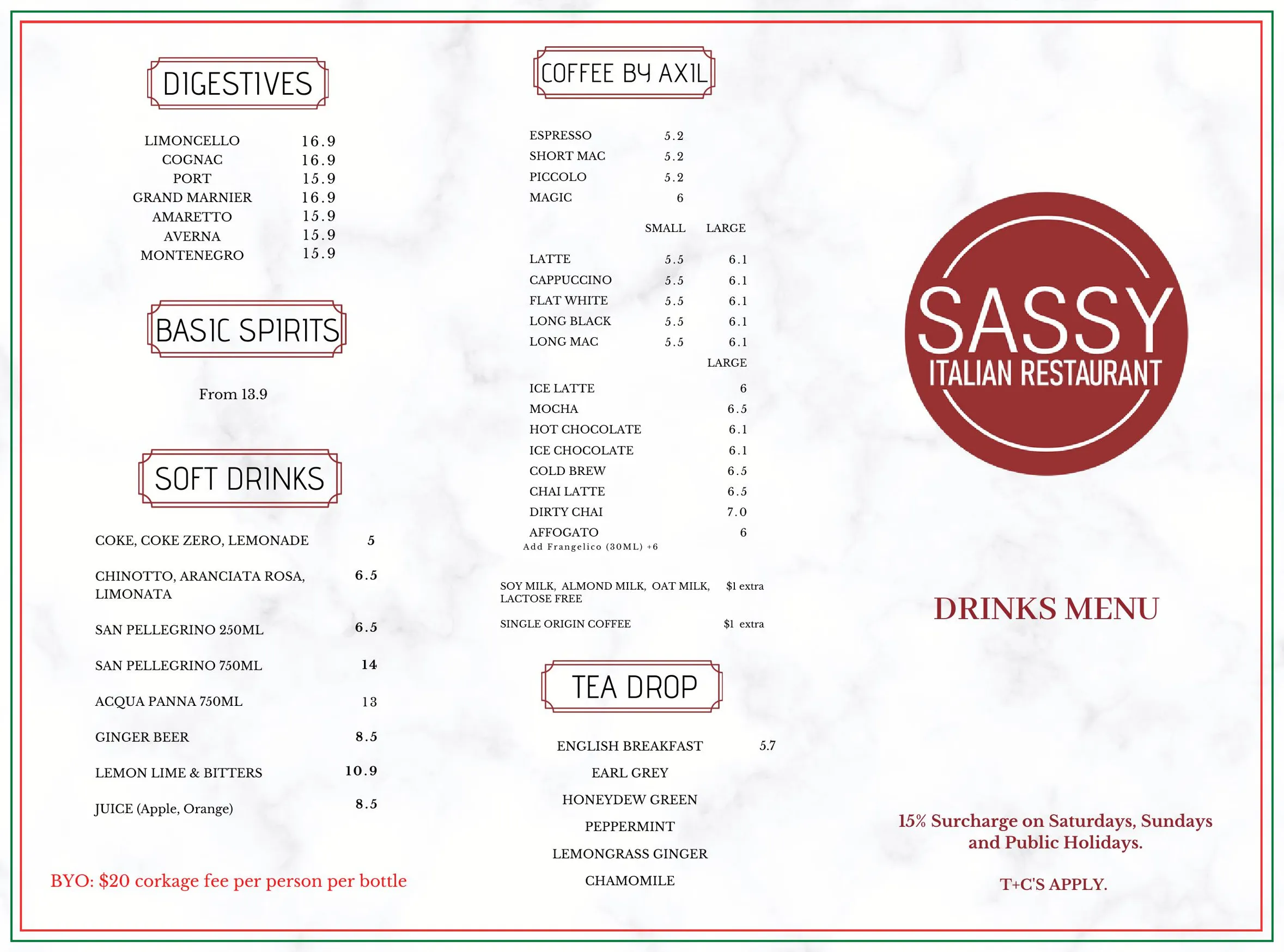 Sassy Italian Restaurant menu, page 3