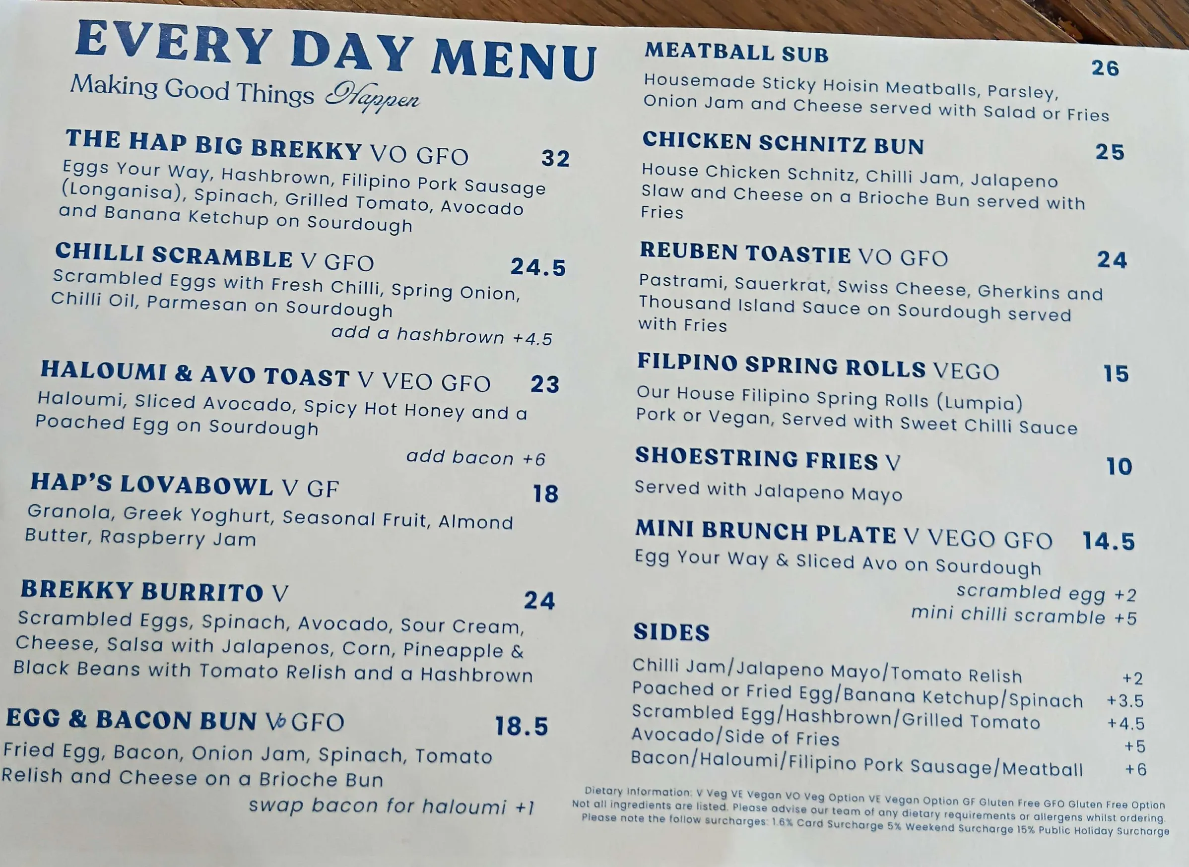 Hap menu, page 1