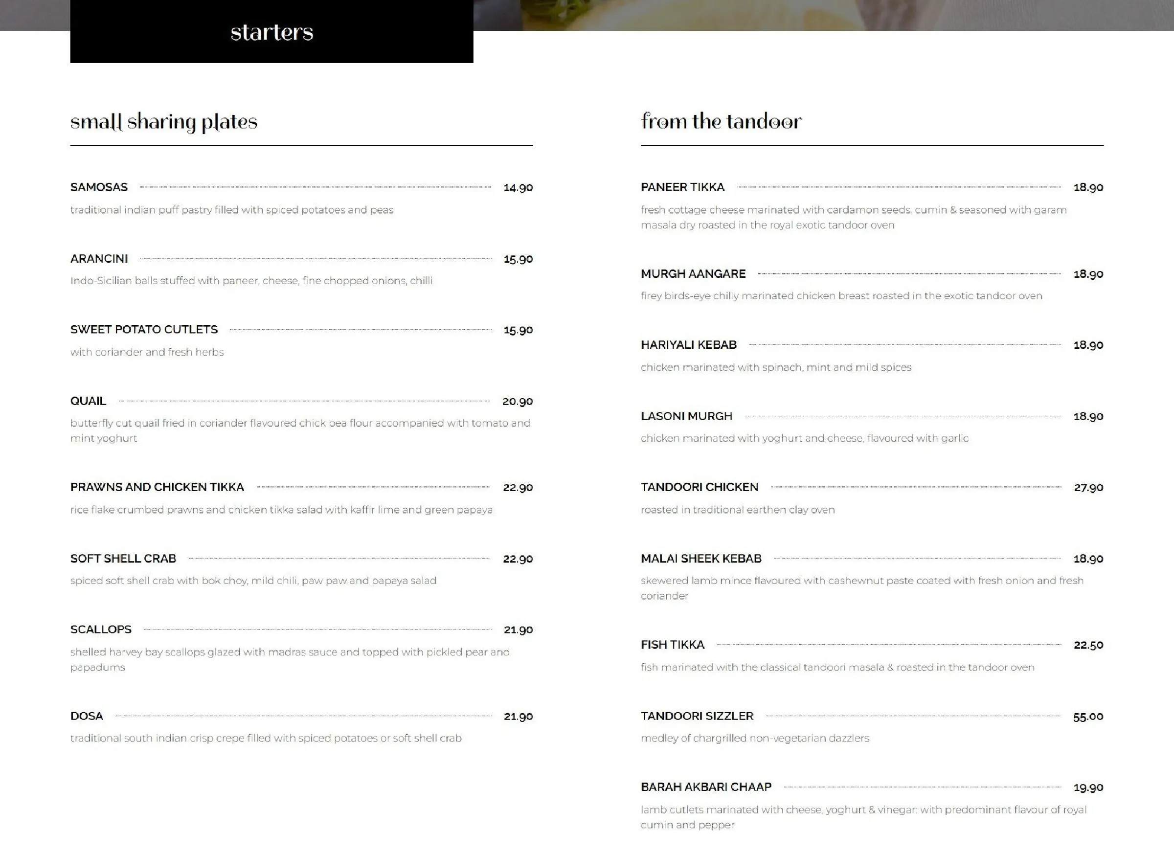Saffron Indian Gourmet menu, page 1