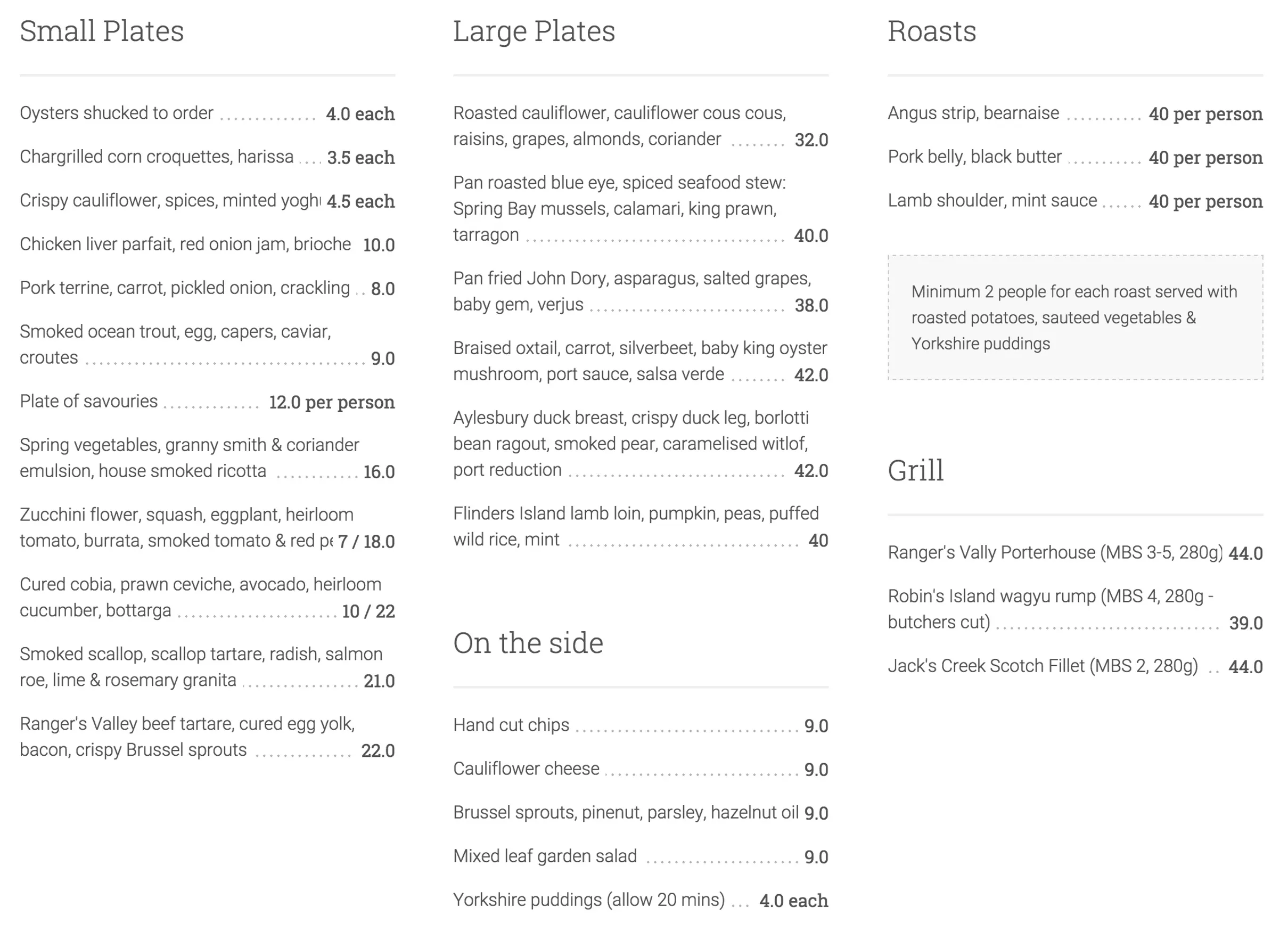 Papa Goose menu, page 1