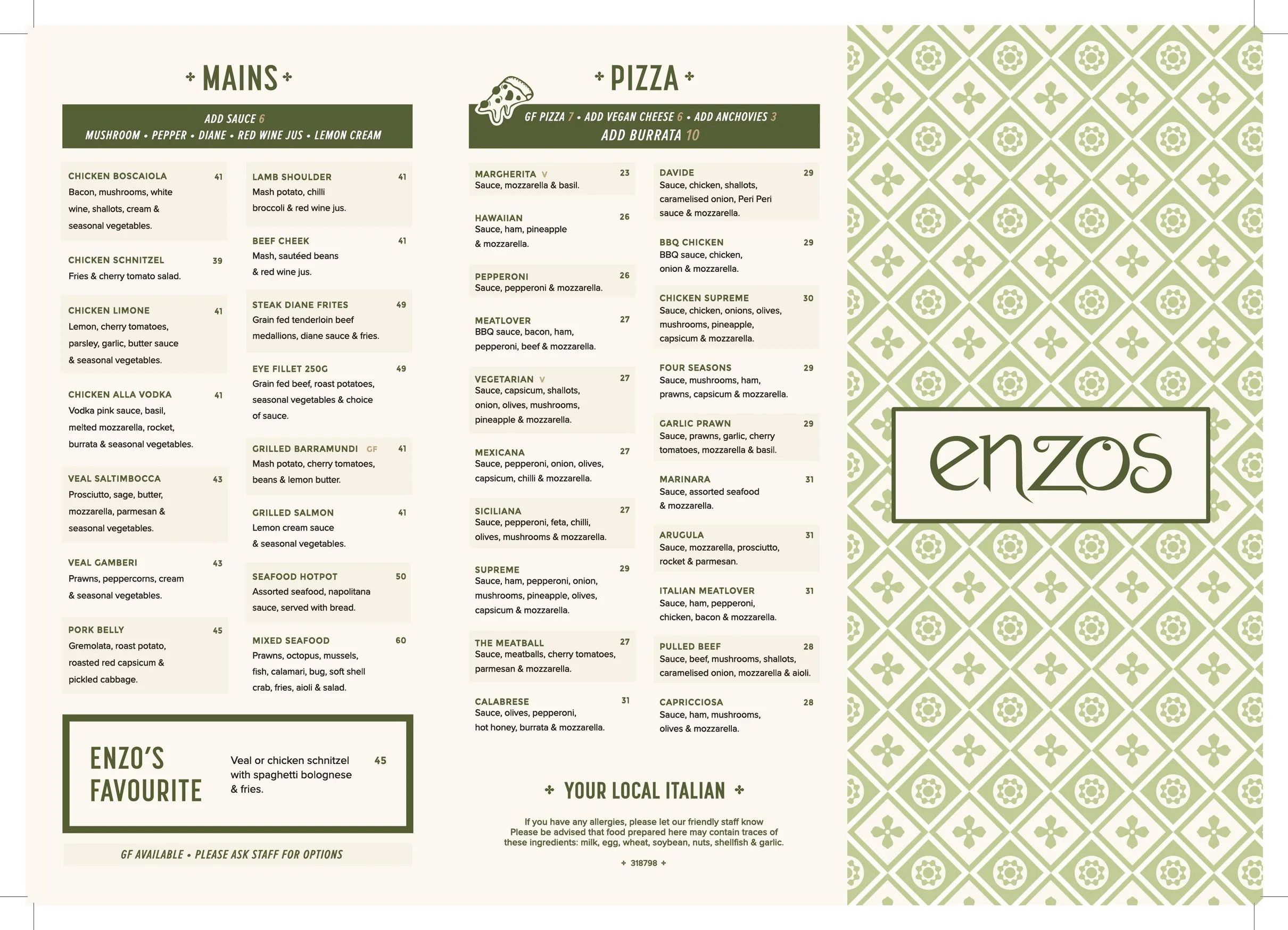 Enzos Cucina menu, page 2