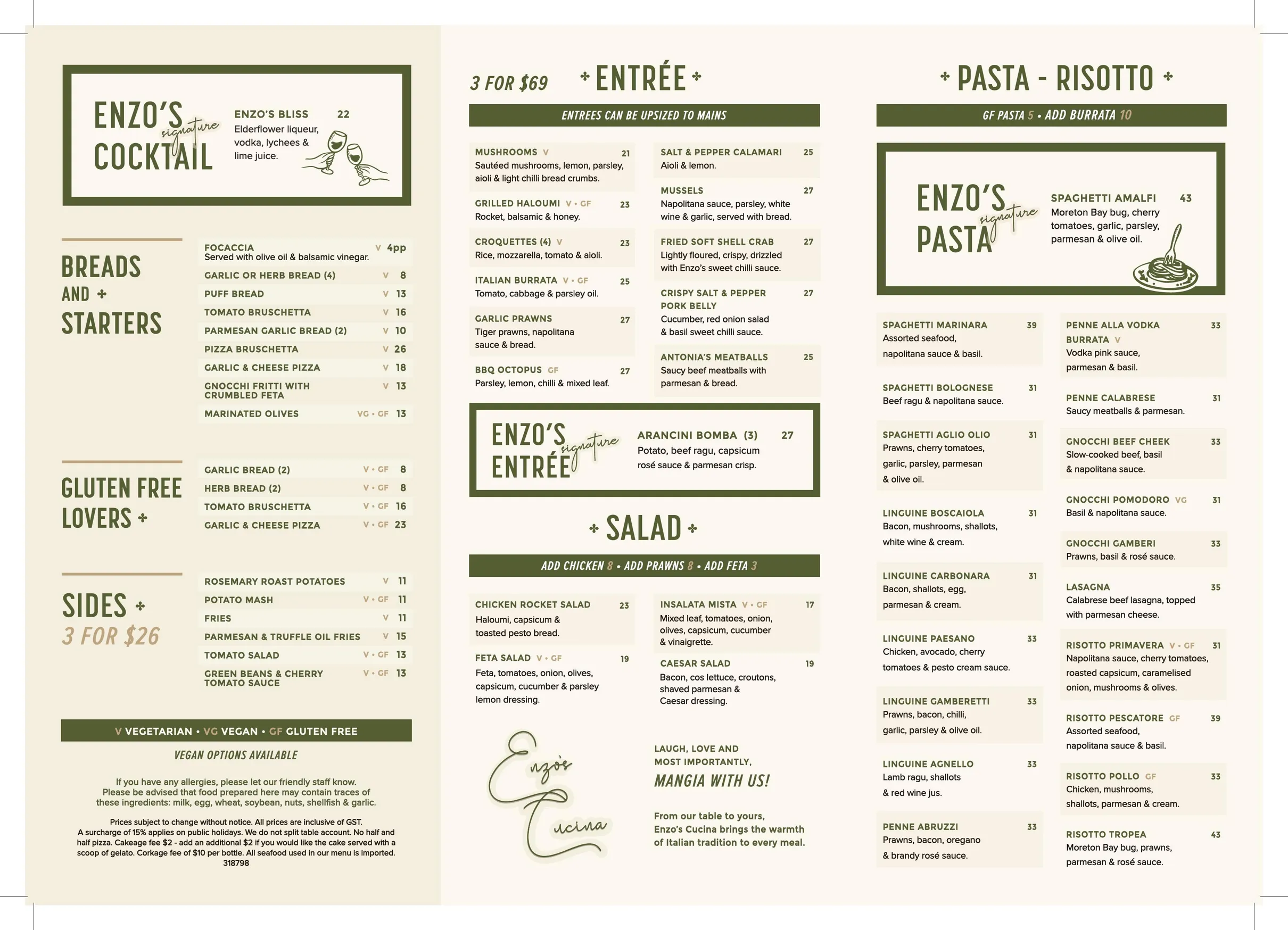 Enzos Cucina menu, page 1