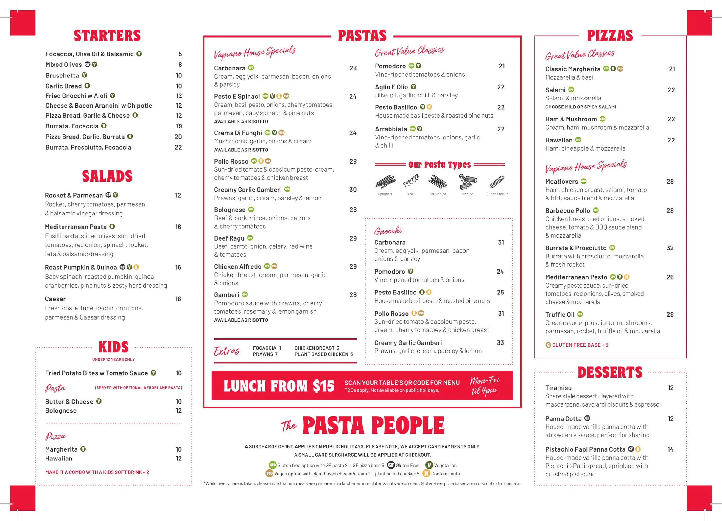 Vapiano menu, page 1
