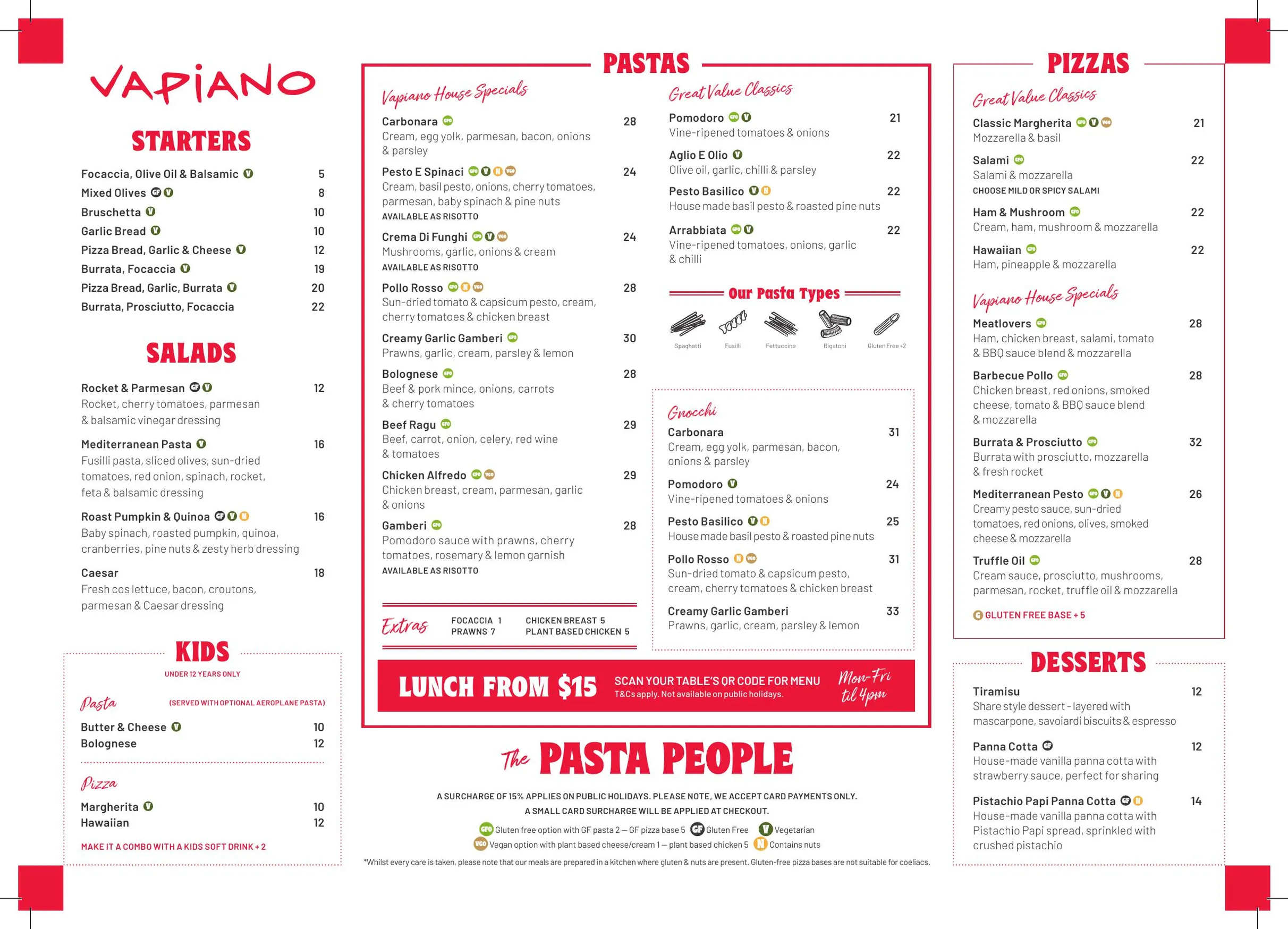 Vapiano menu, page 1