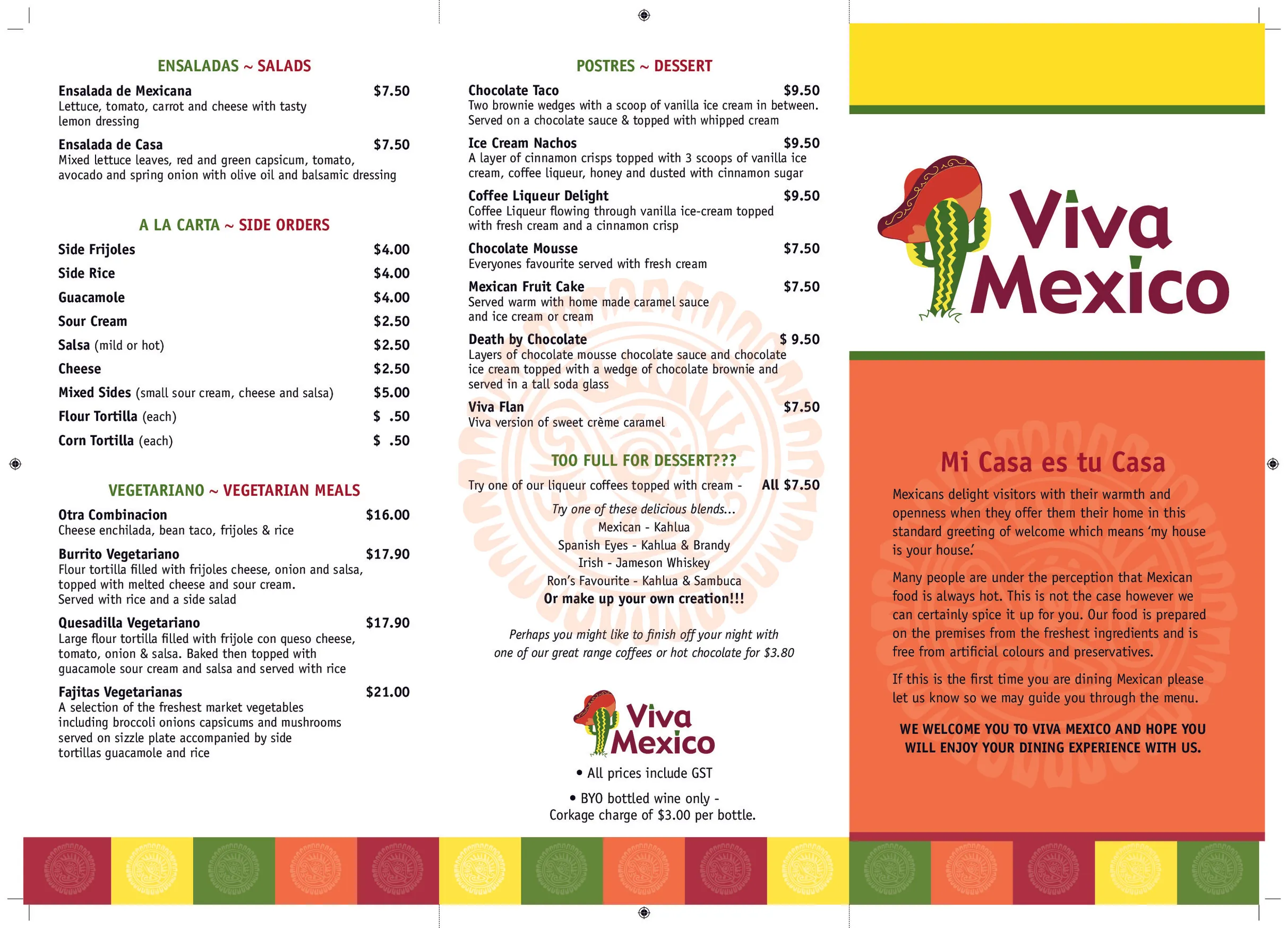 Viva Mexico menu, page 2