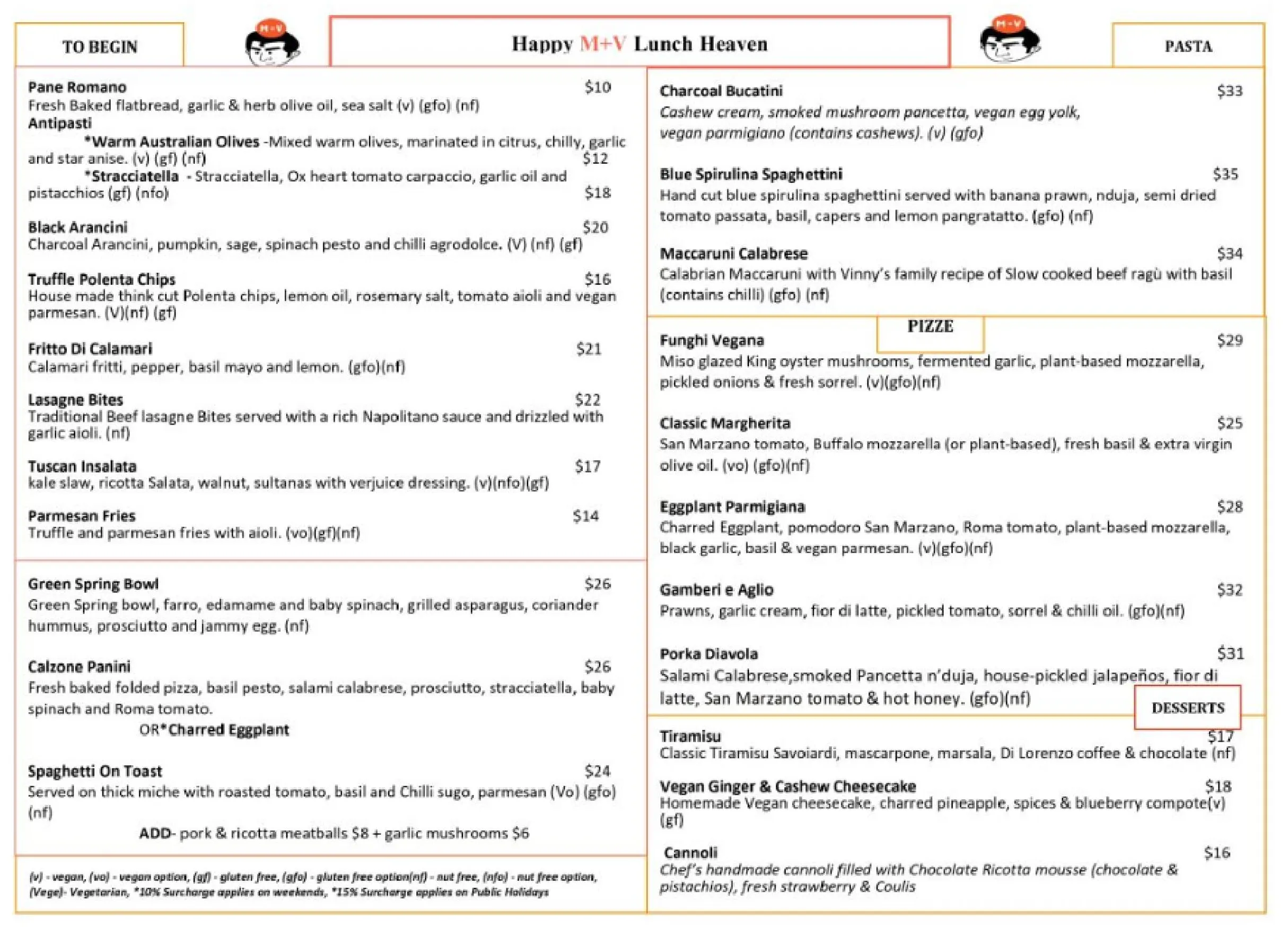 Mark and Vinny's menu, page 4