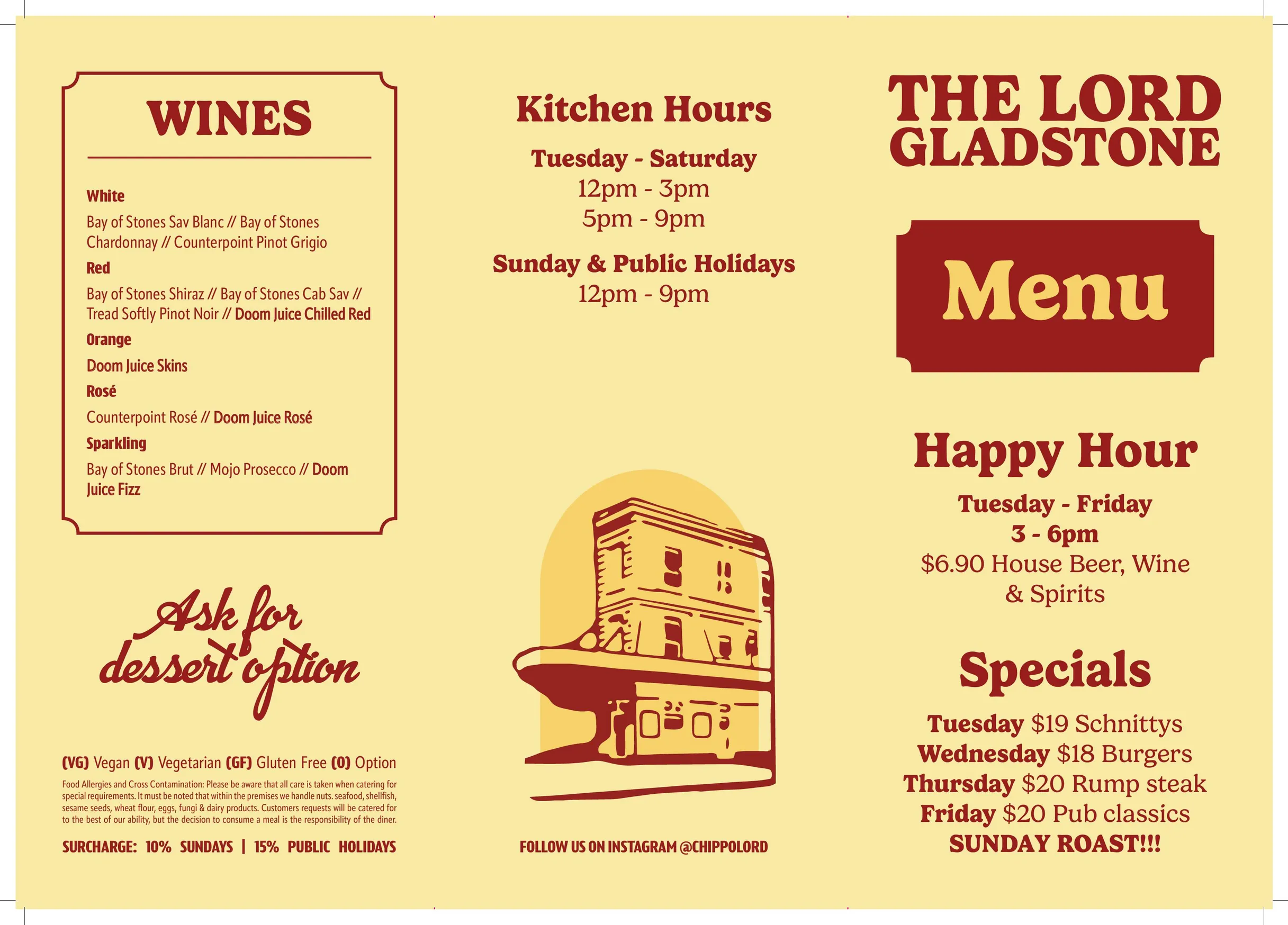 The Lord Gladstone menu, page 1