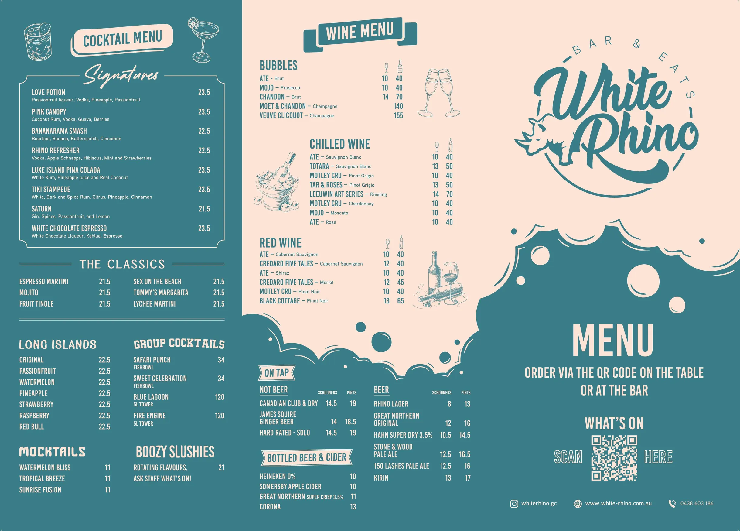 White Rhino Bar & Eats menu, page 1