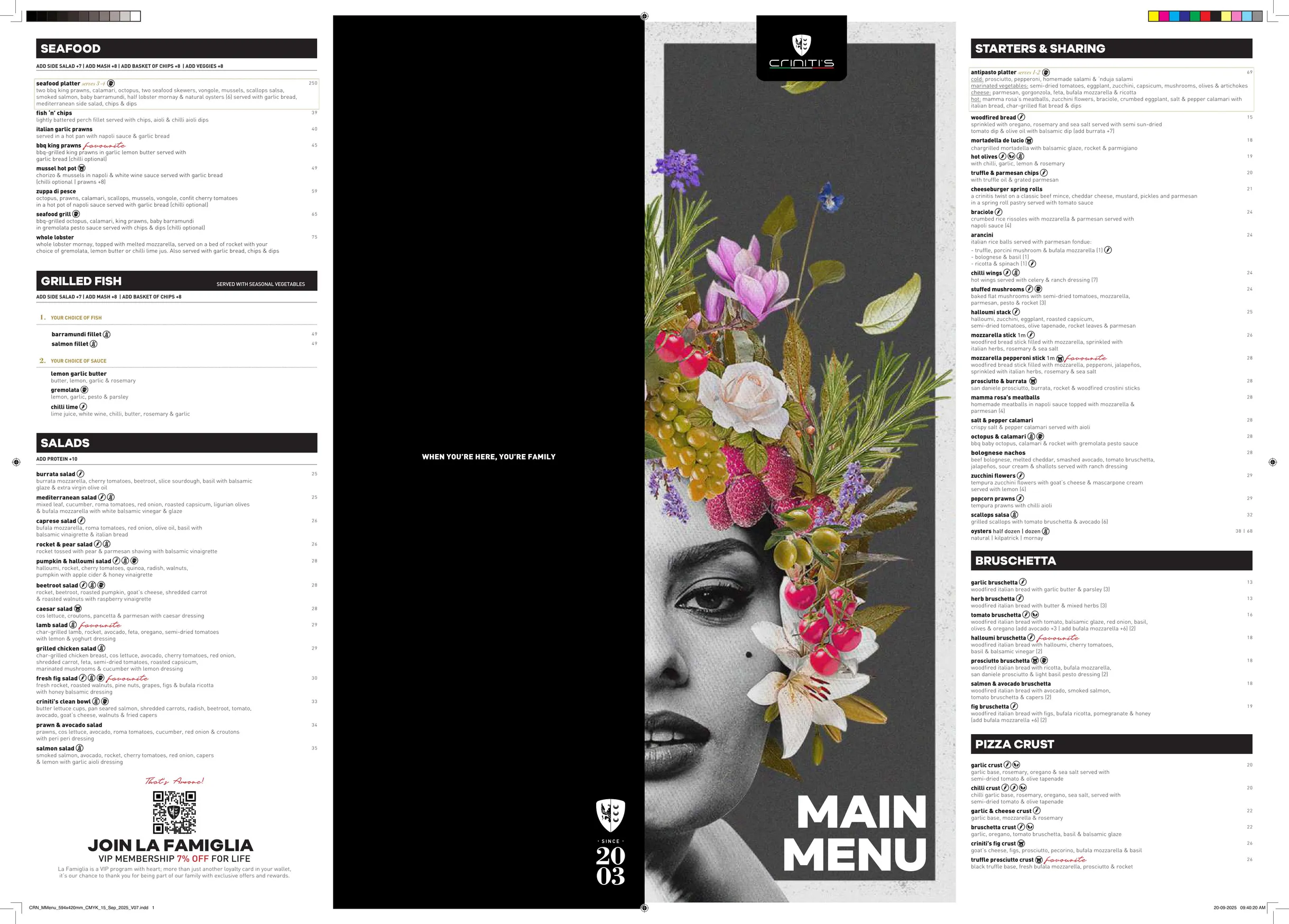 Criniti's menu, page 1