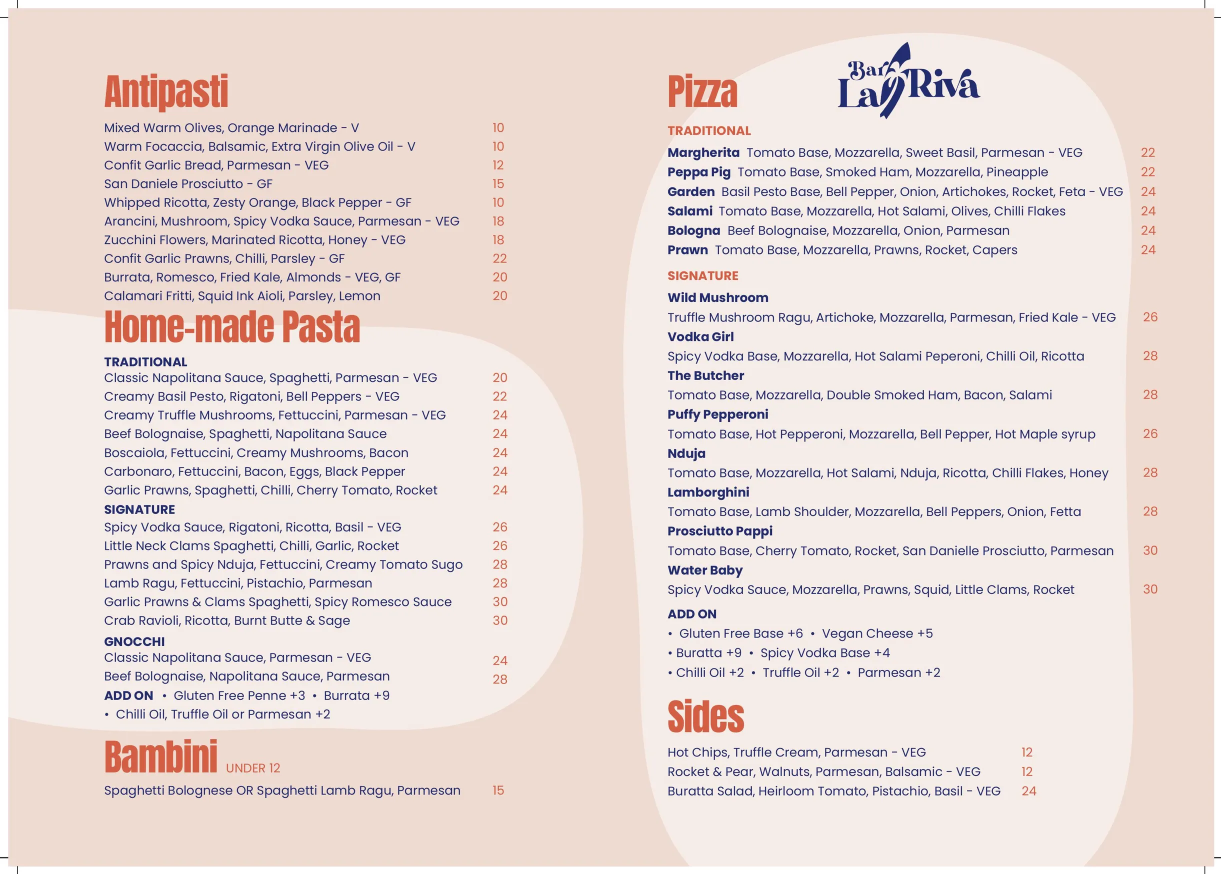 Bar La Riva menu, page 2