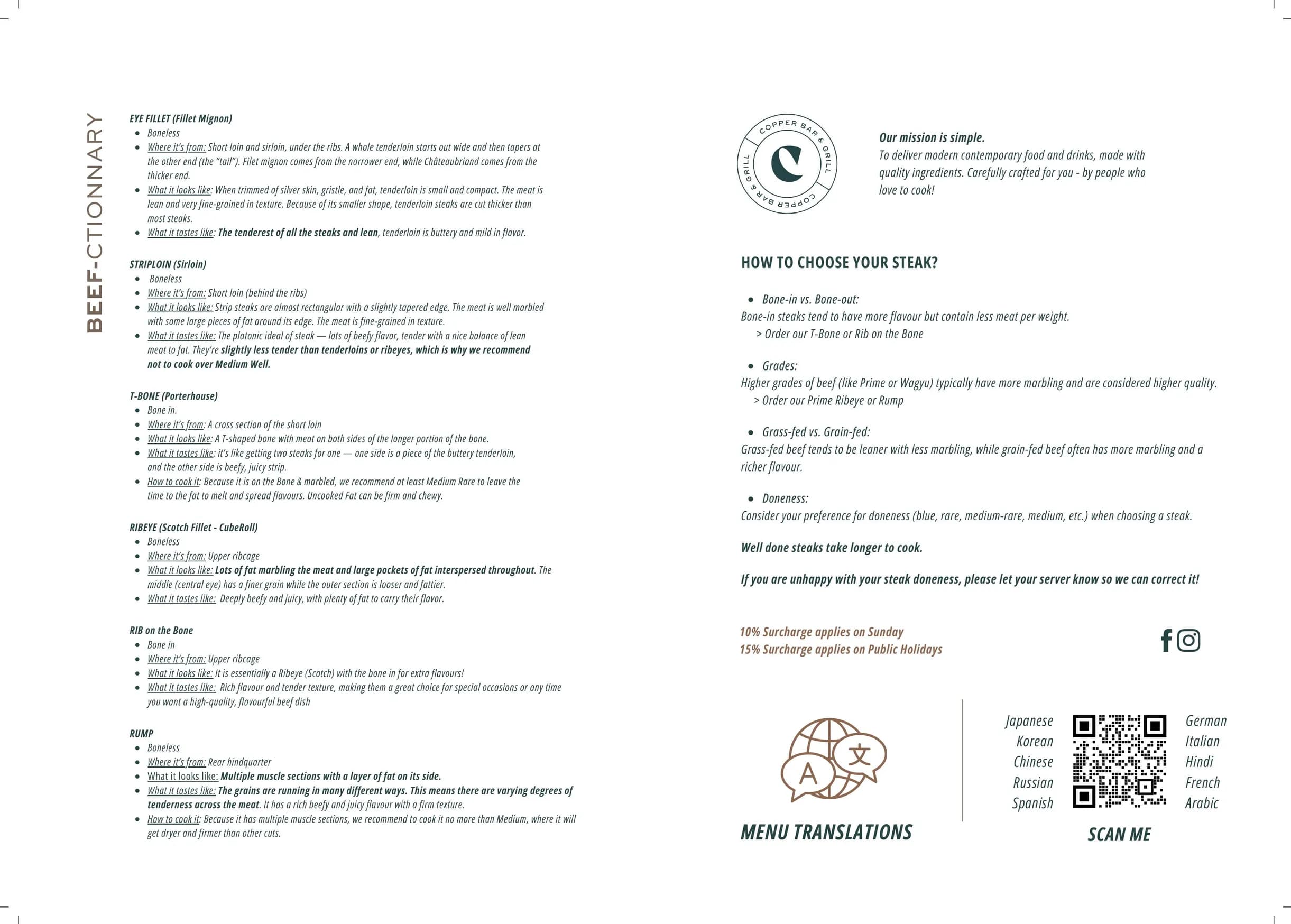 Copper Bar & Grill menu, page 2