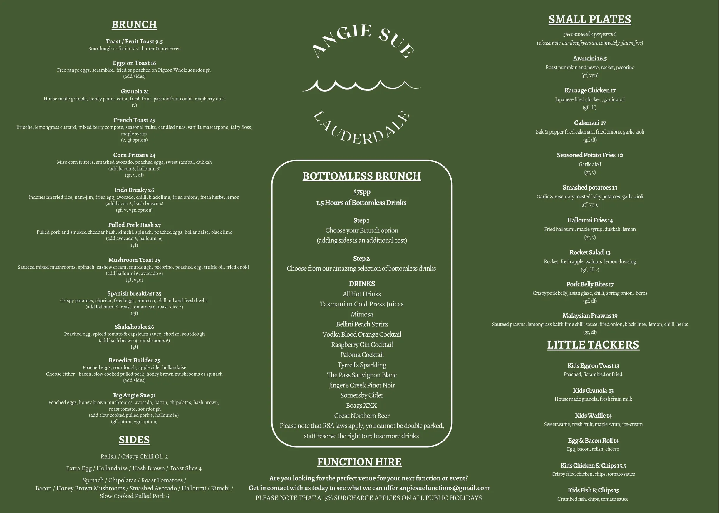 Angie Sue menu, page 1