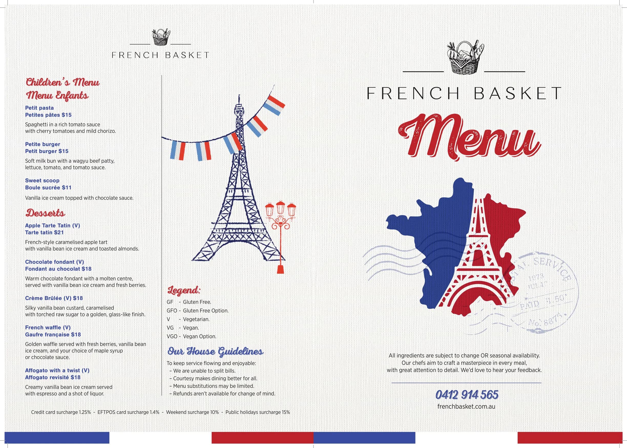 French Basket menu, page 1