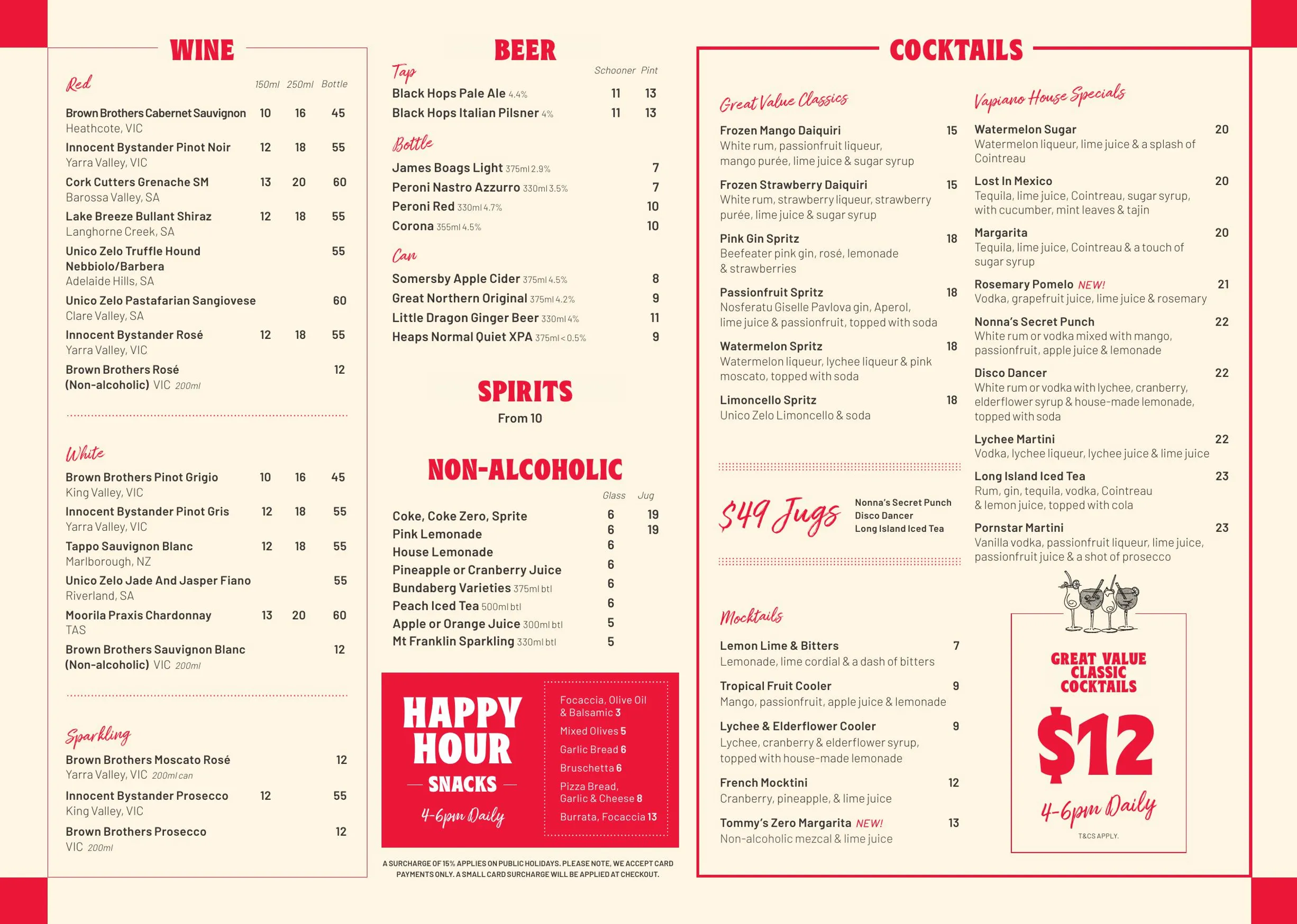 Vapiano menu, page 2