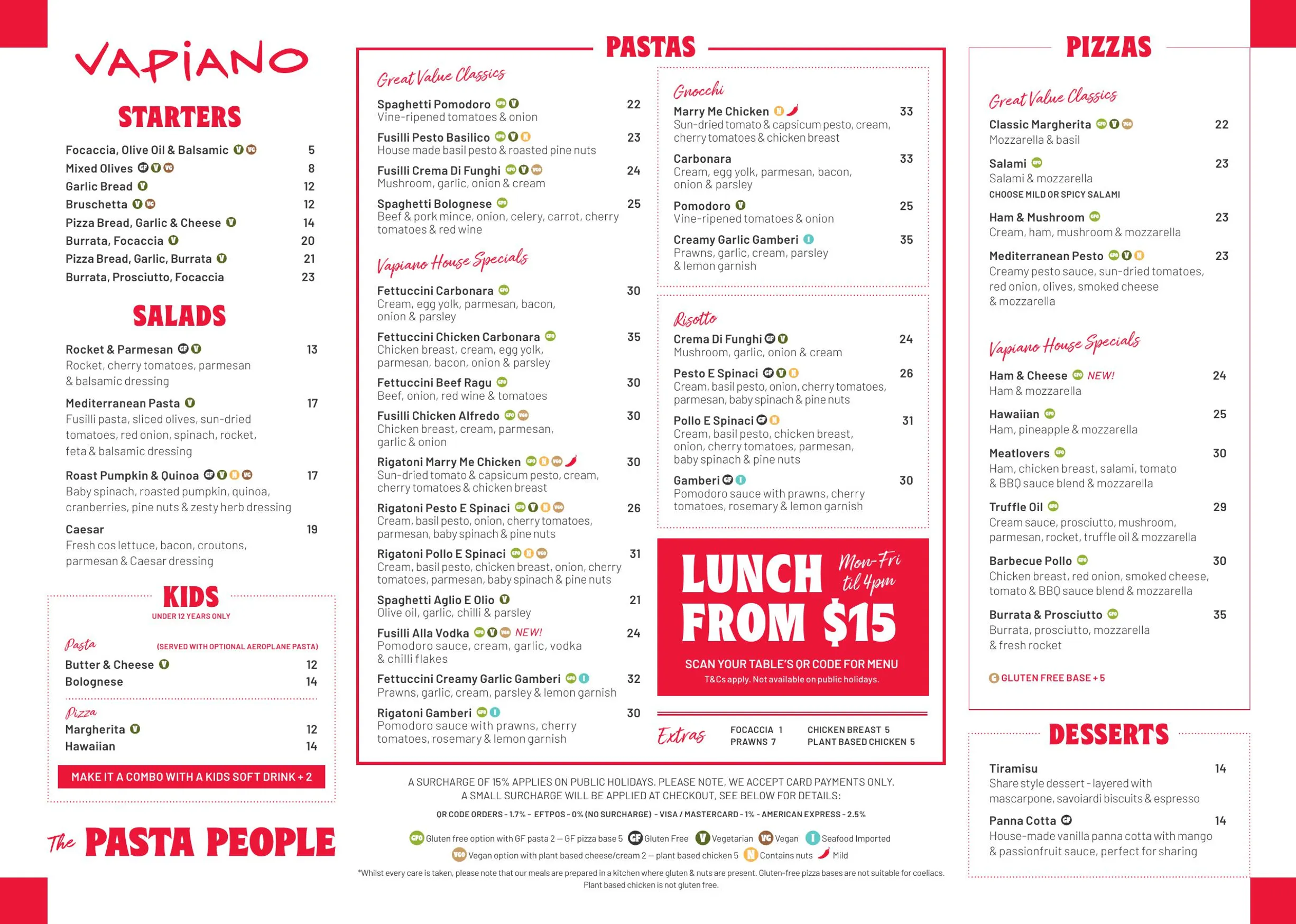 Vapiano menu, page 1