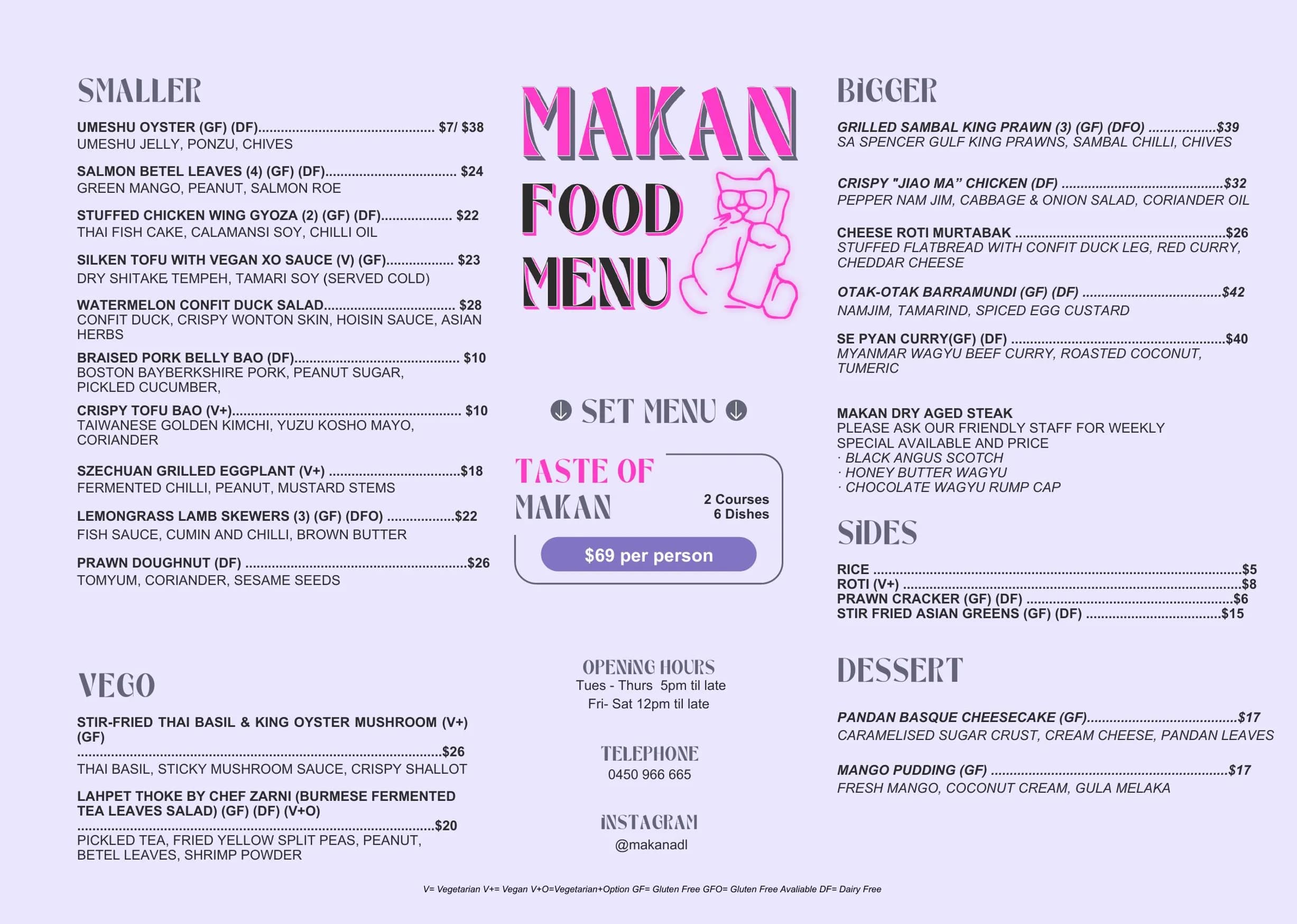 Makan Wine Bar menu, page 1