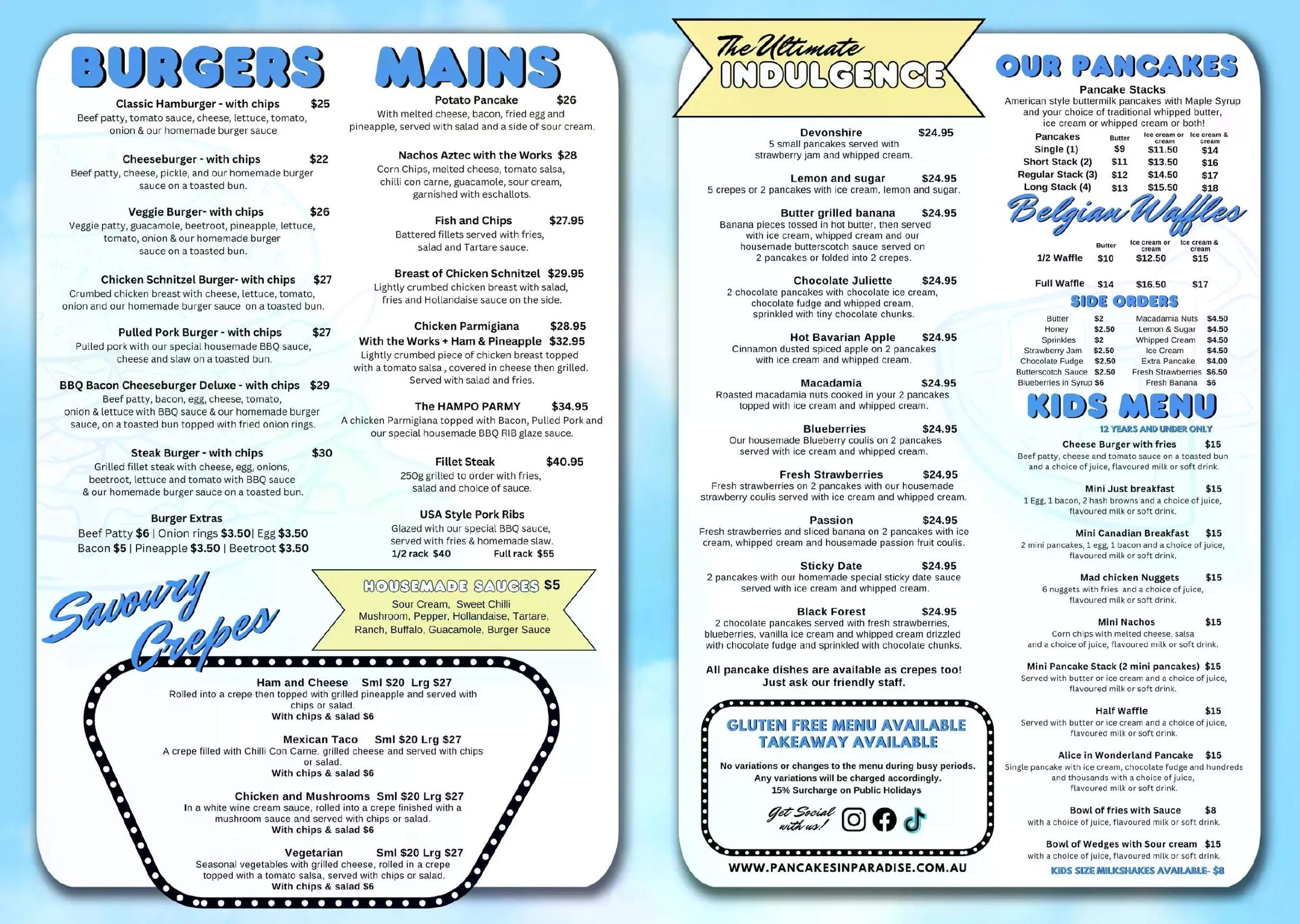Pancakes In Paradise menu, page 2
