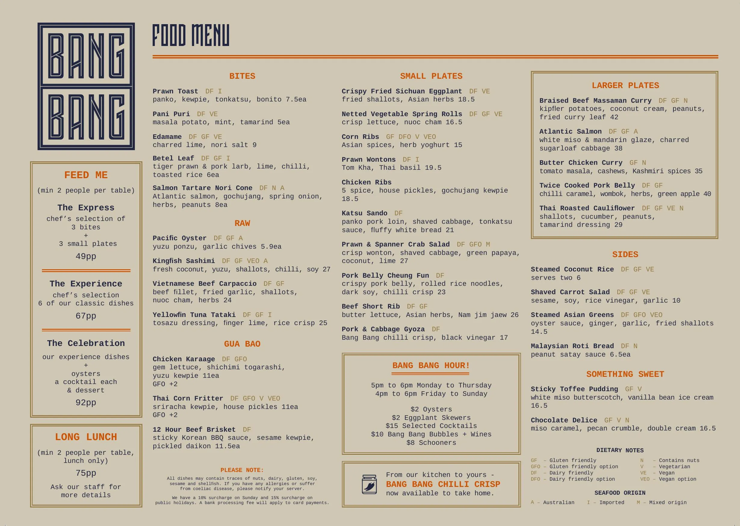 Bang Bang menu, page 2