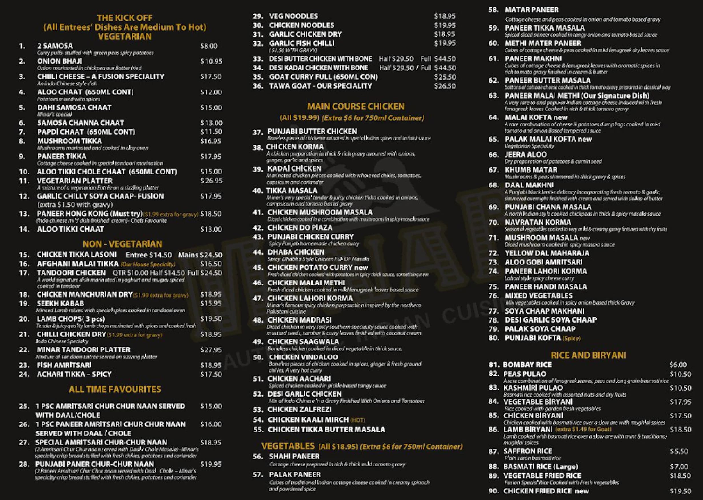 Minar menu, page 1