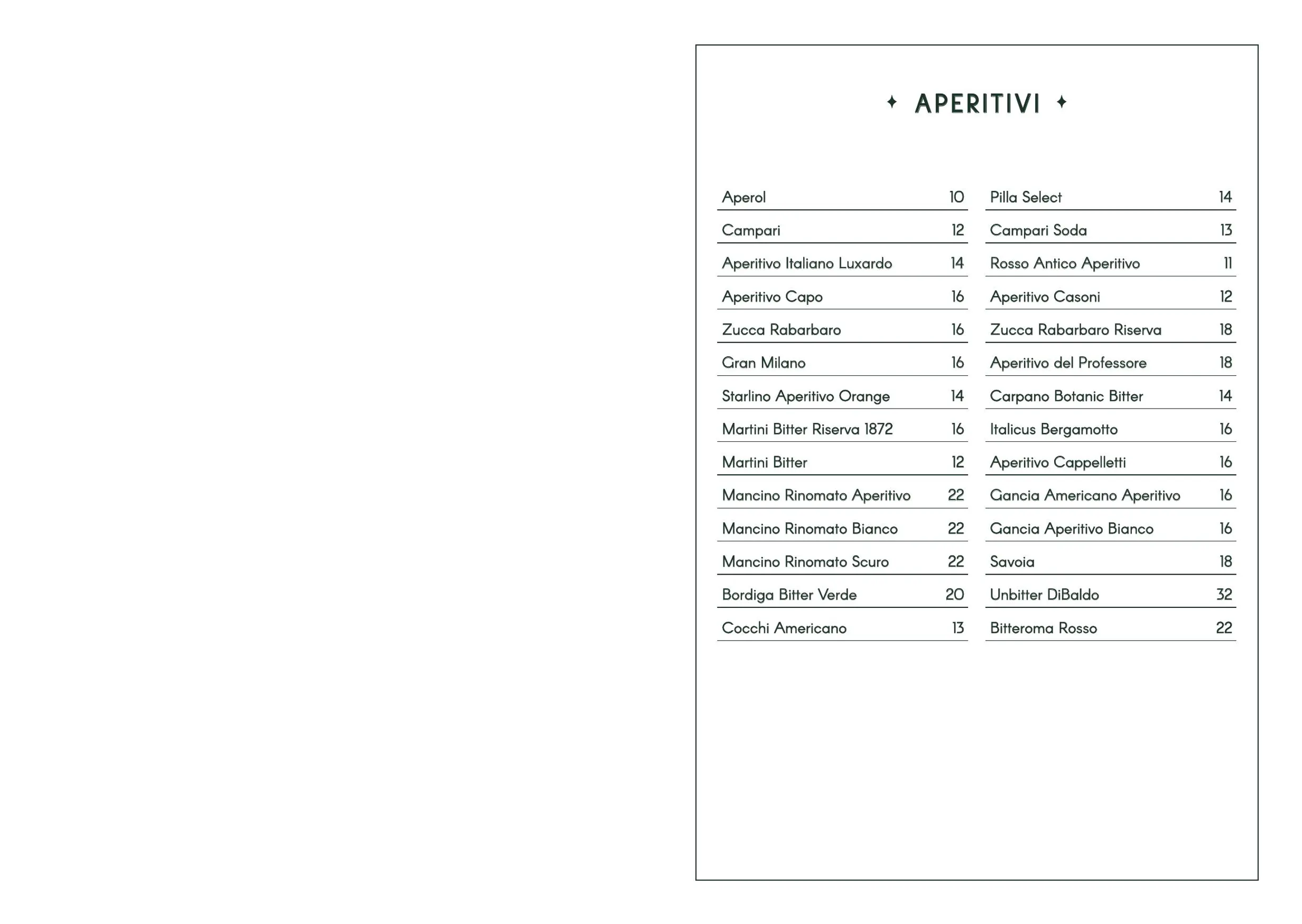 Bar Conte menu, page 9