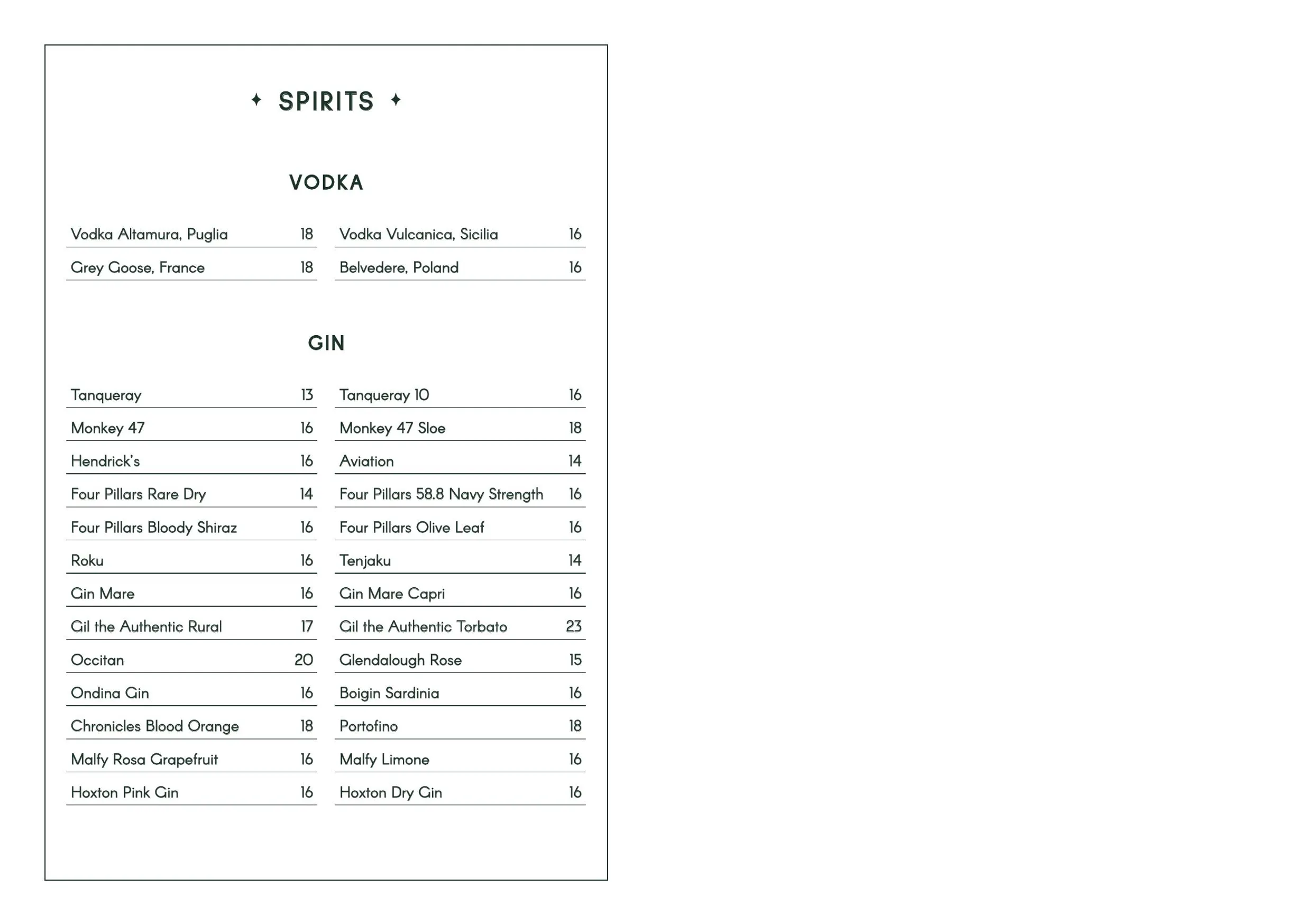 Bar Conte menu, page 14