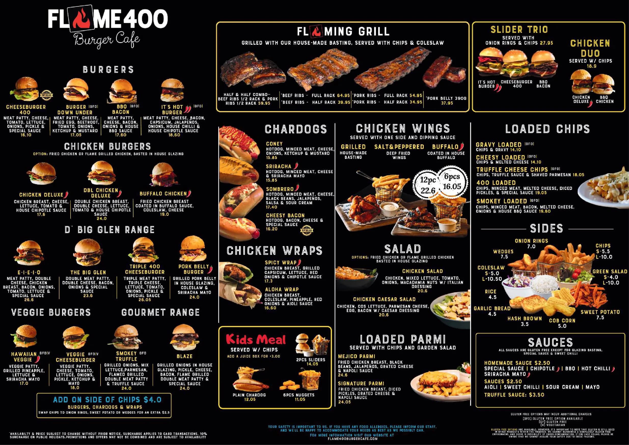 Flame400 Burger Cafe menu, page 2
