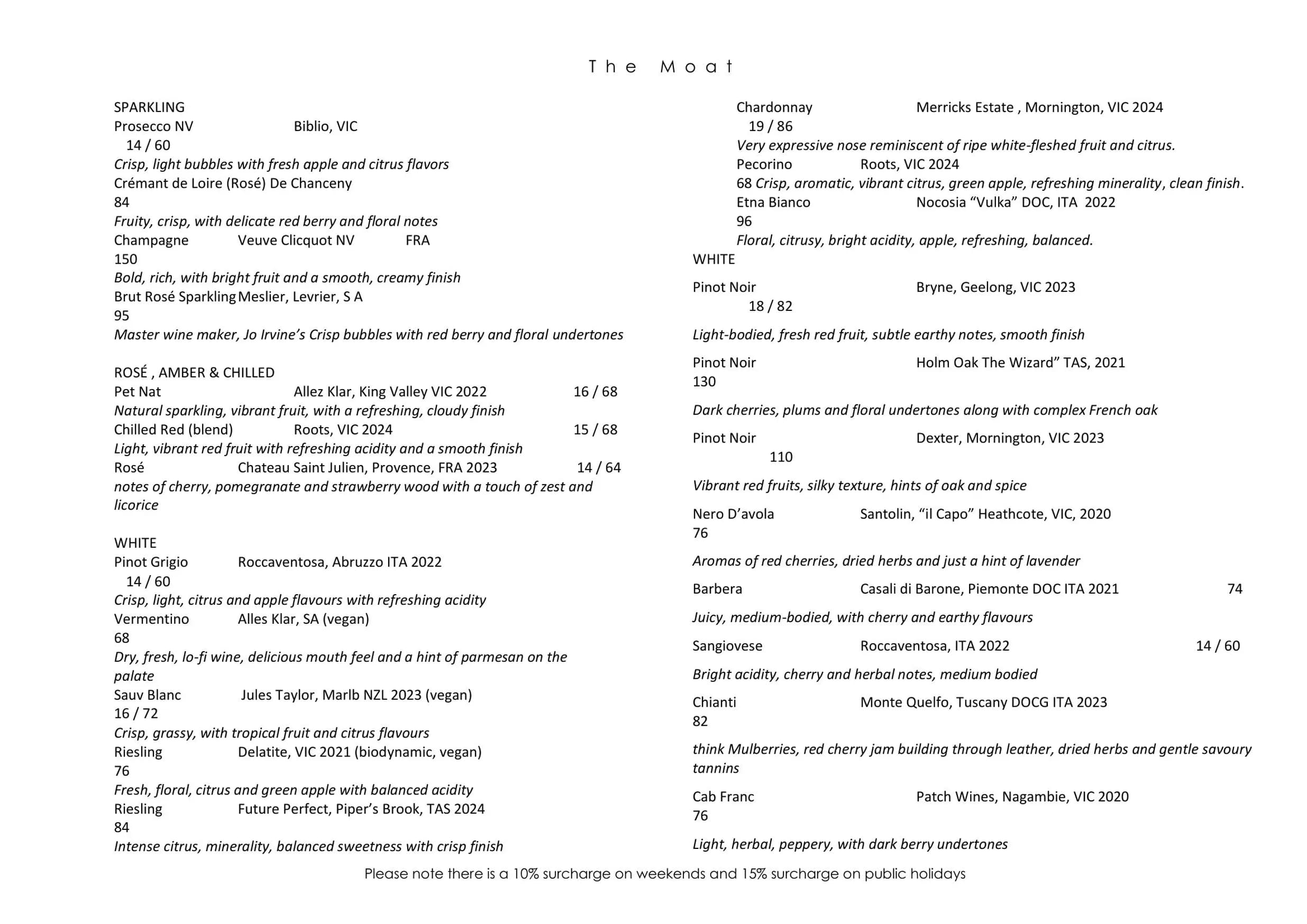 The Moat menu, page 2