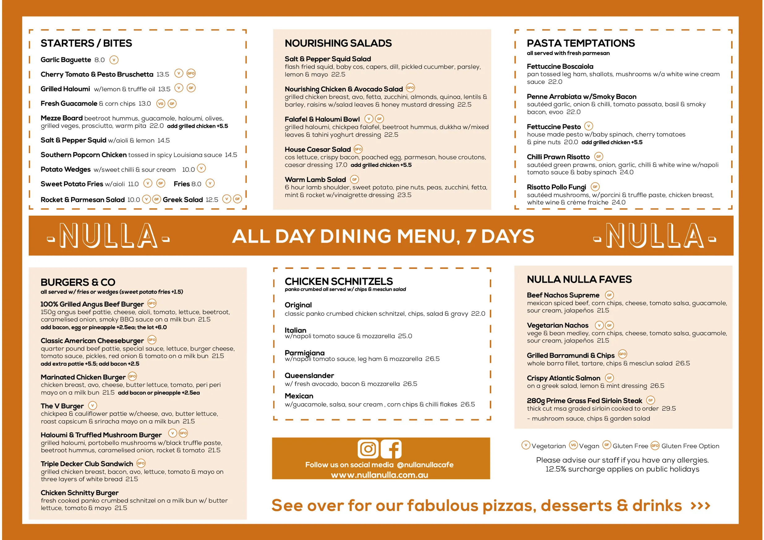Nulla Nulla Cafe menu, page 1