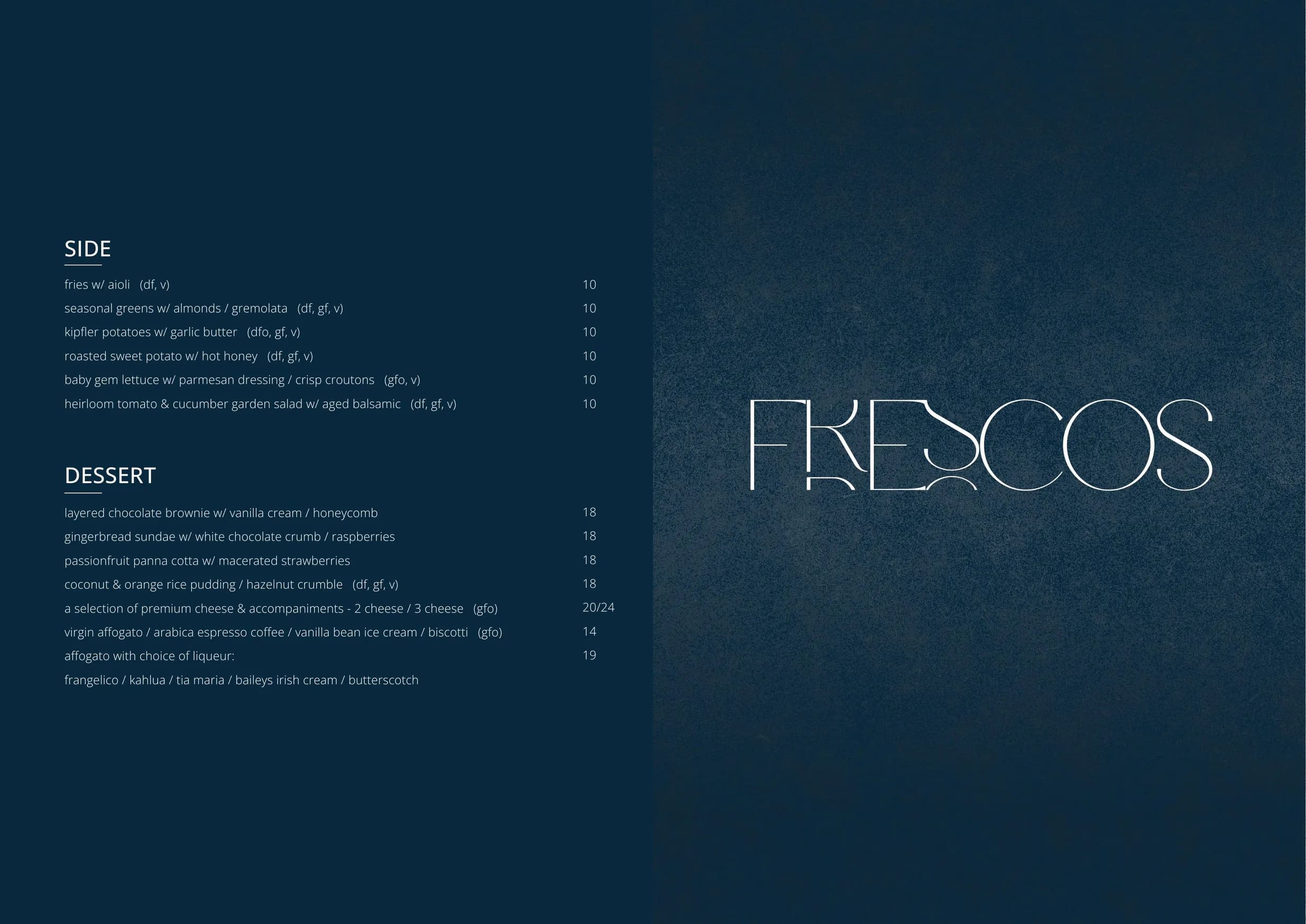 Frescos menu, page 1