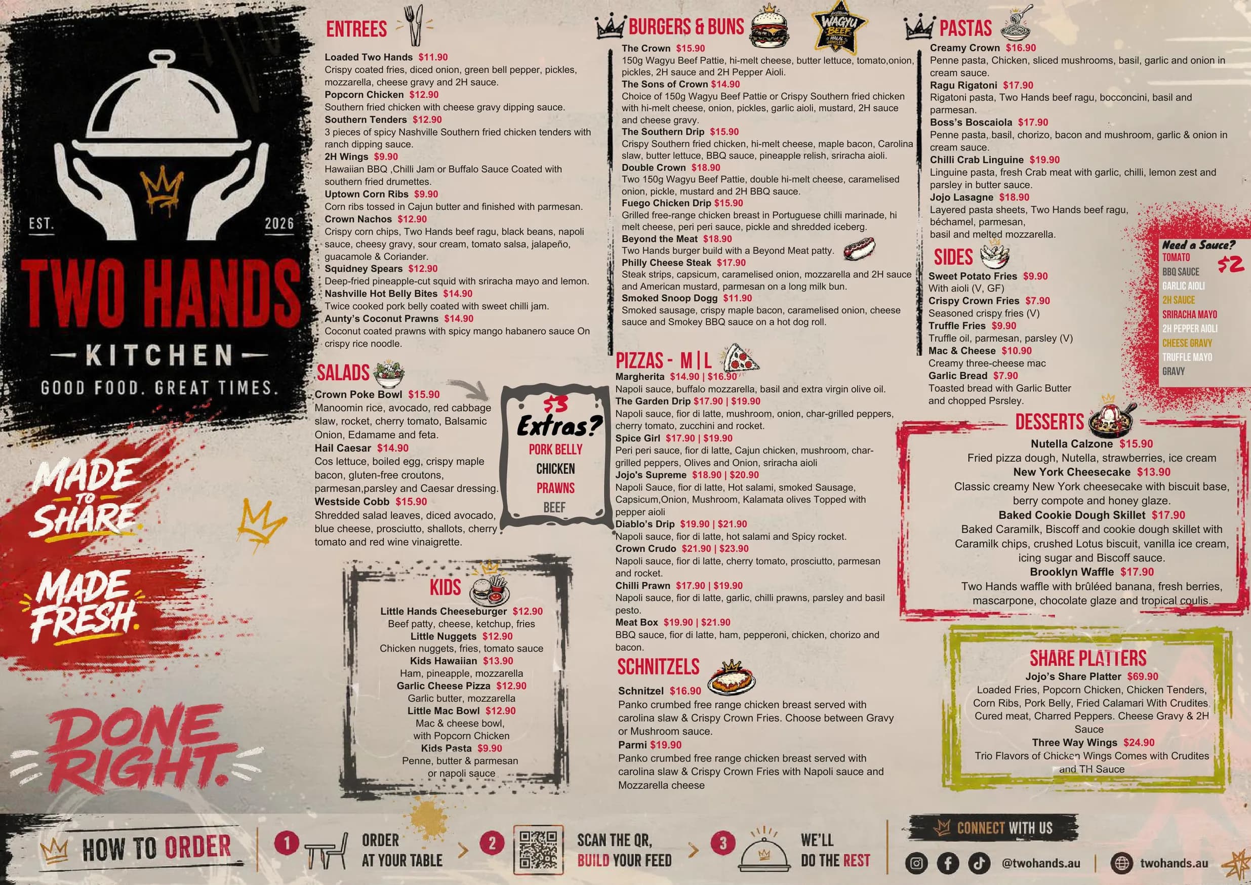 Two Hands Kitchen menu, page 1