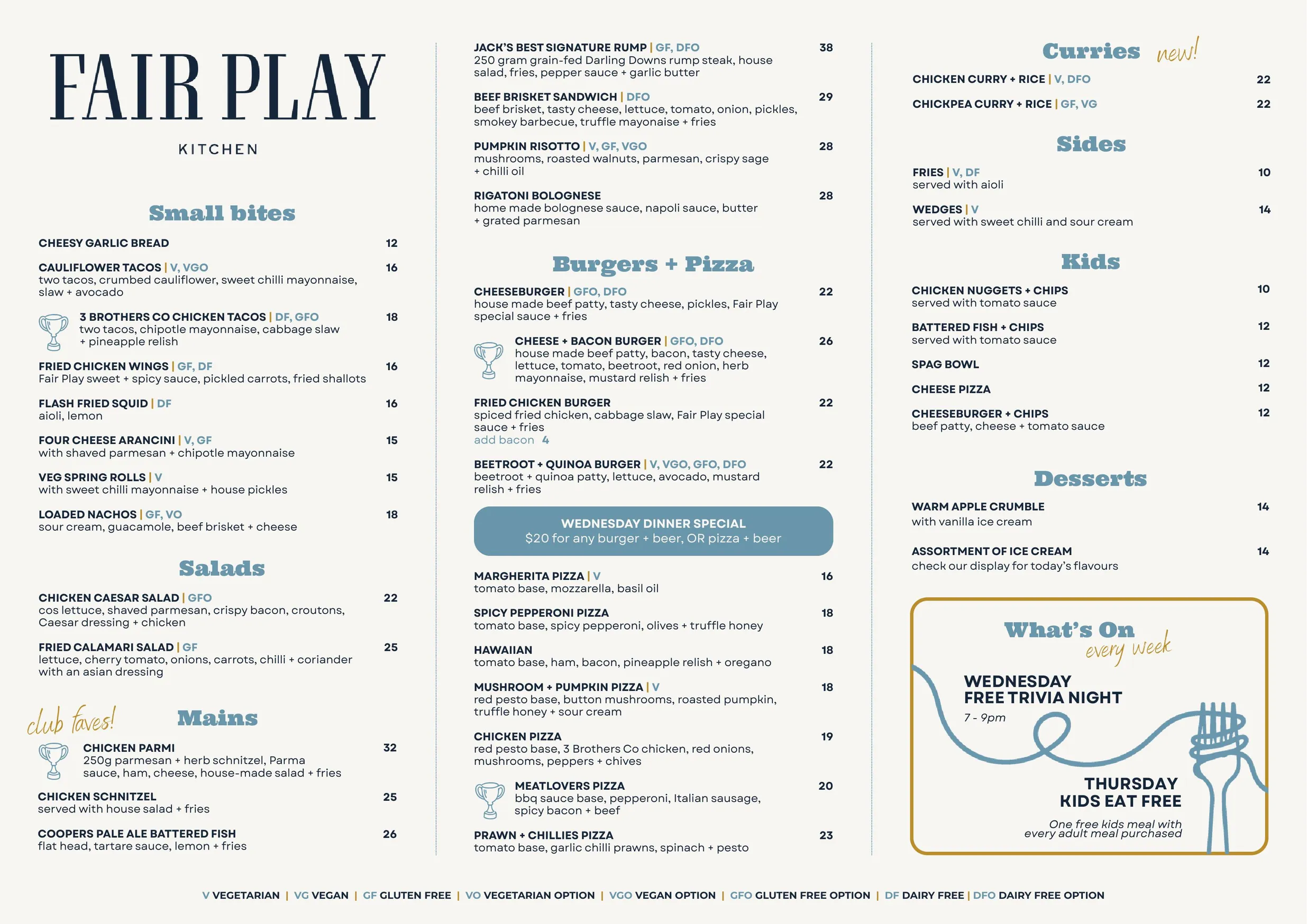 Fair Play Kitchen menu, page 8