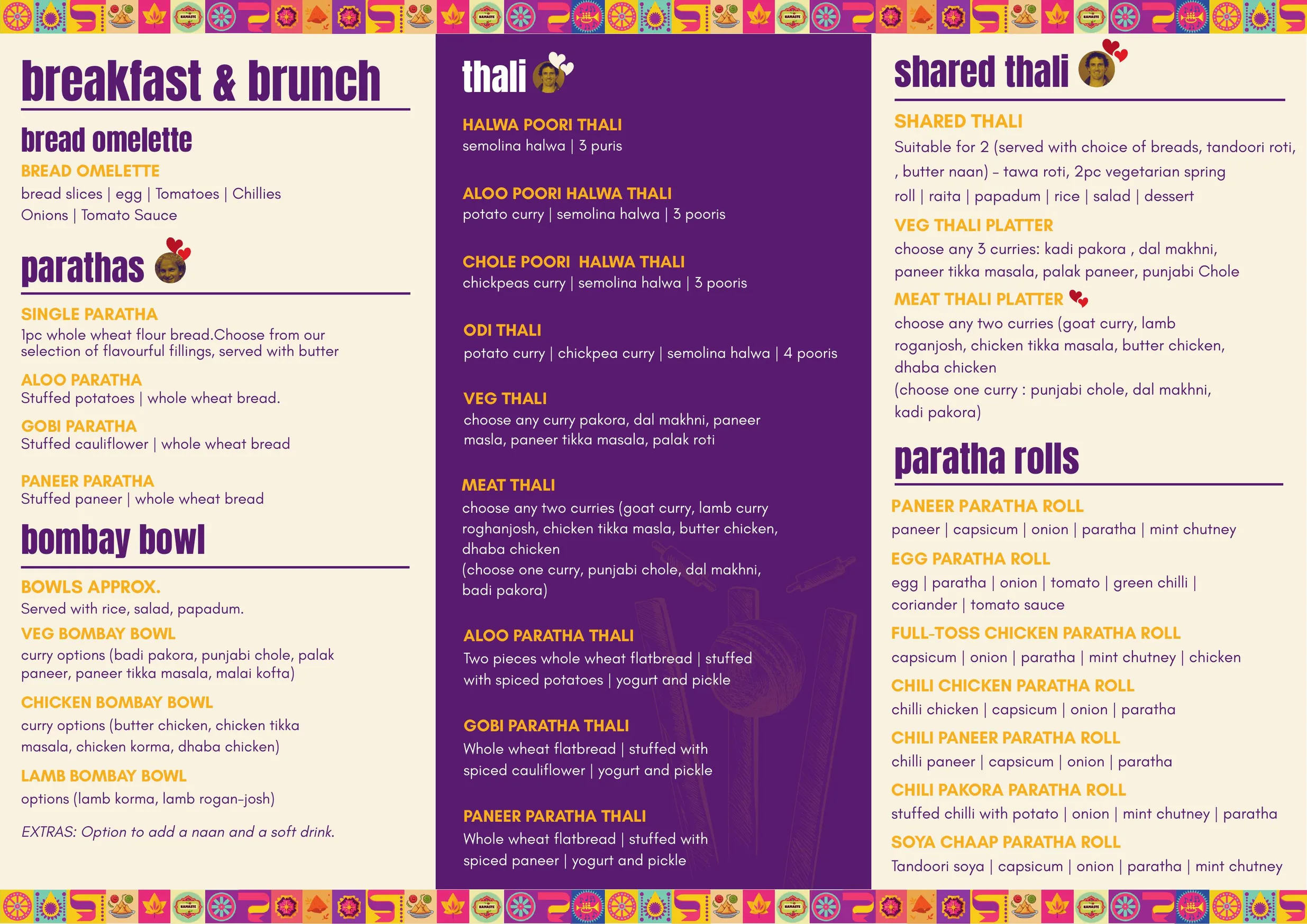 Bombay Dhaba menu, page 1