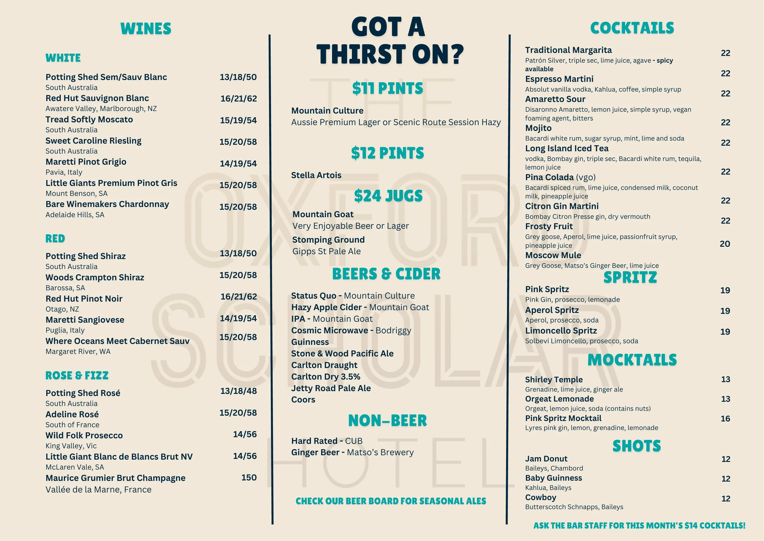The Oxford Scholar menu, page 4