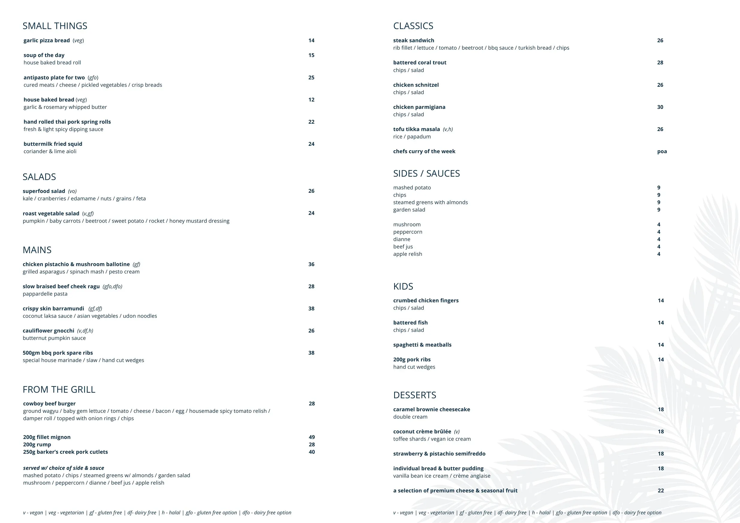 Sugar Shaker menu, page 2