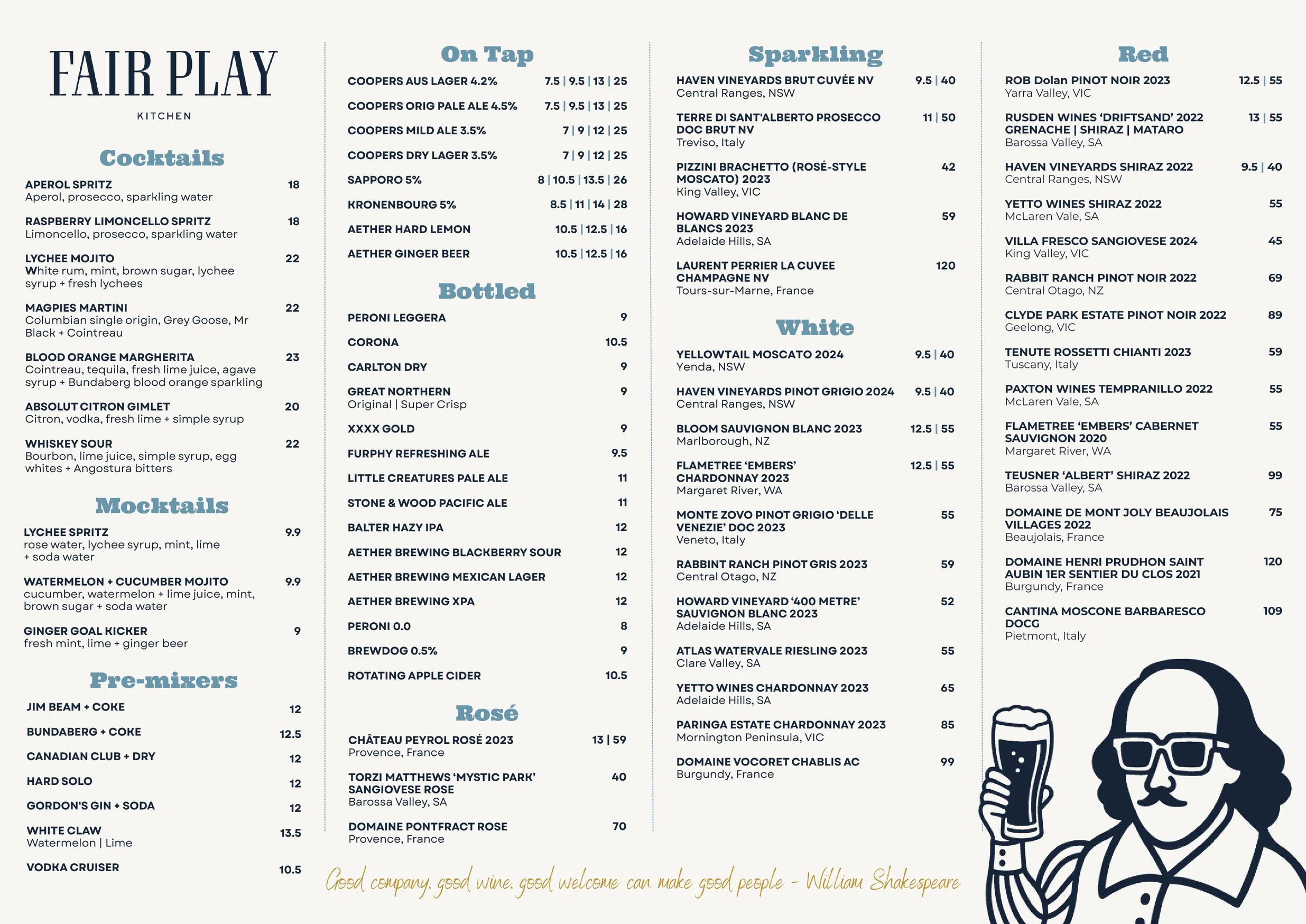 Fair Play Kitchen menu, page 9