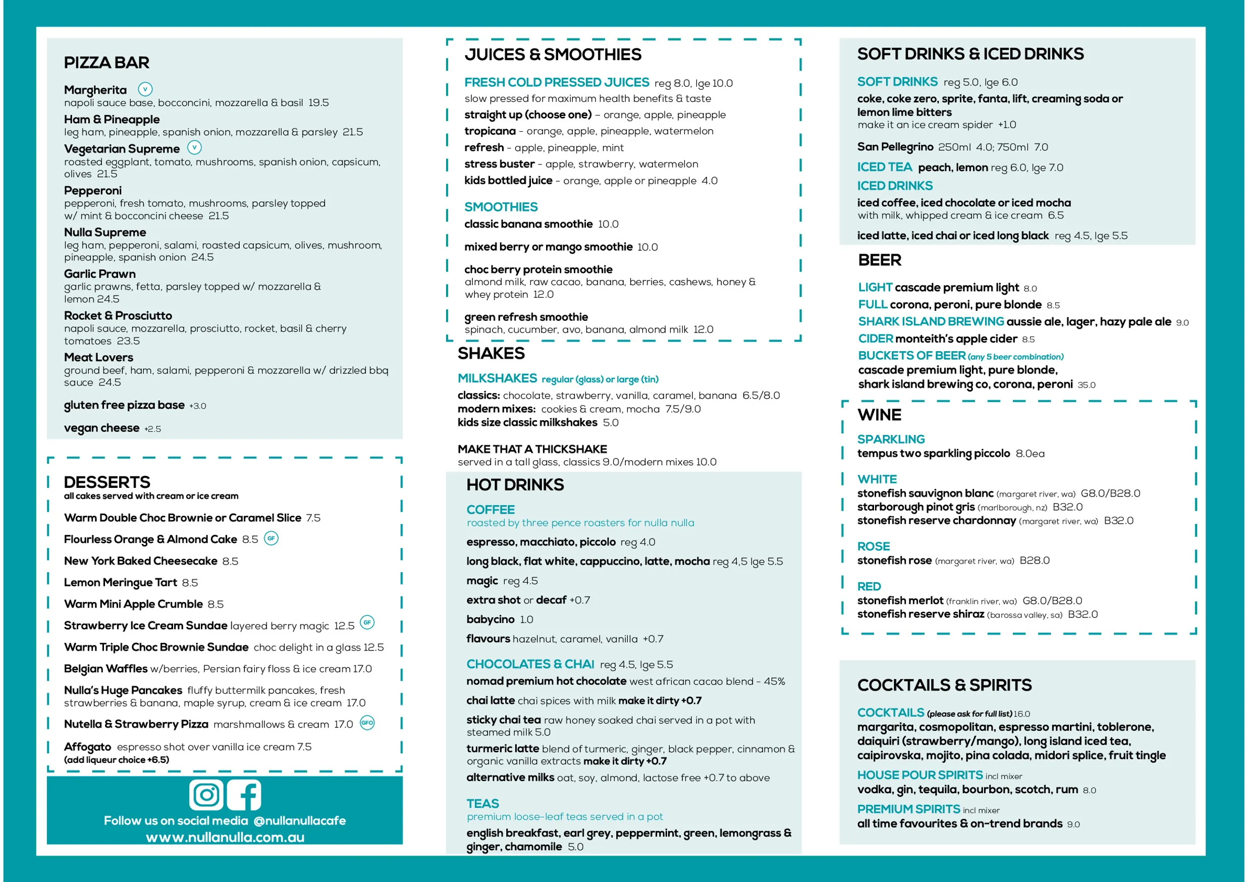 Nulla Nulla Cafe menu, page 2