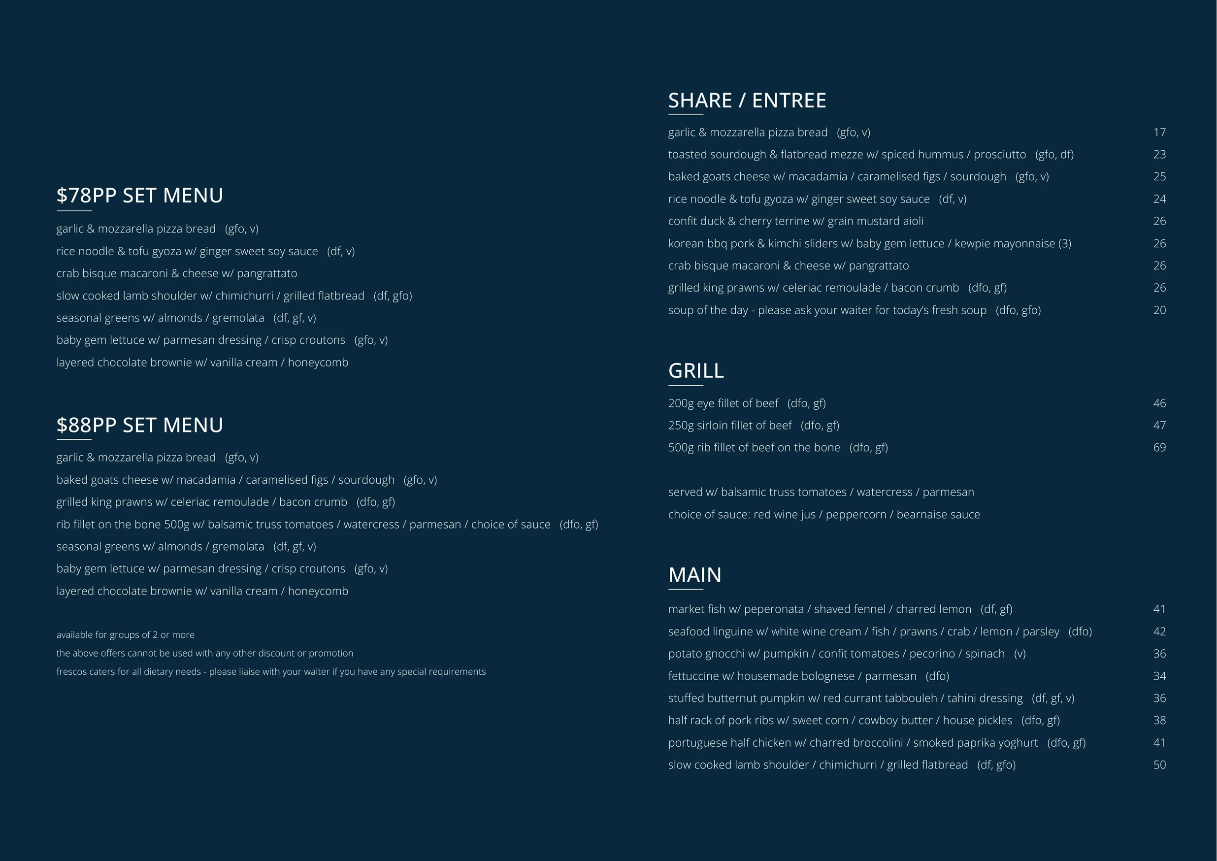 Frescos menu, page 2